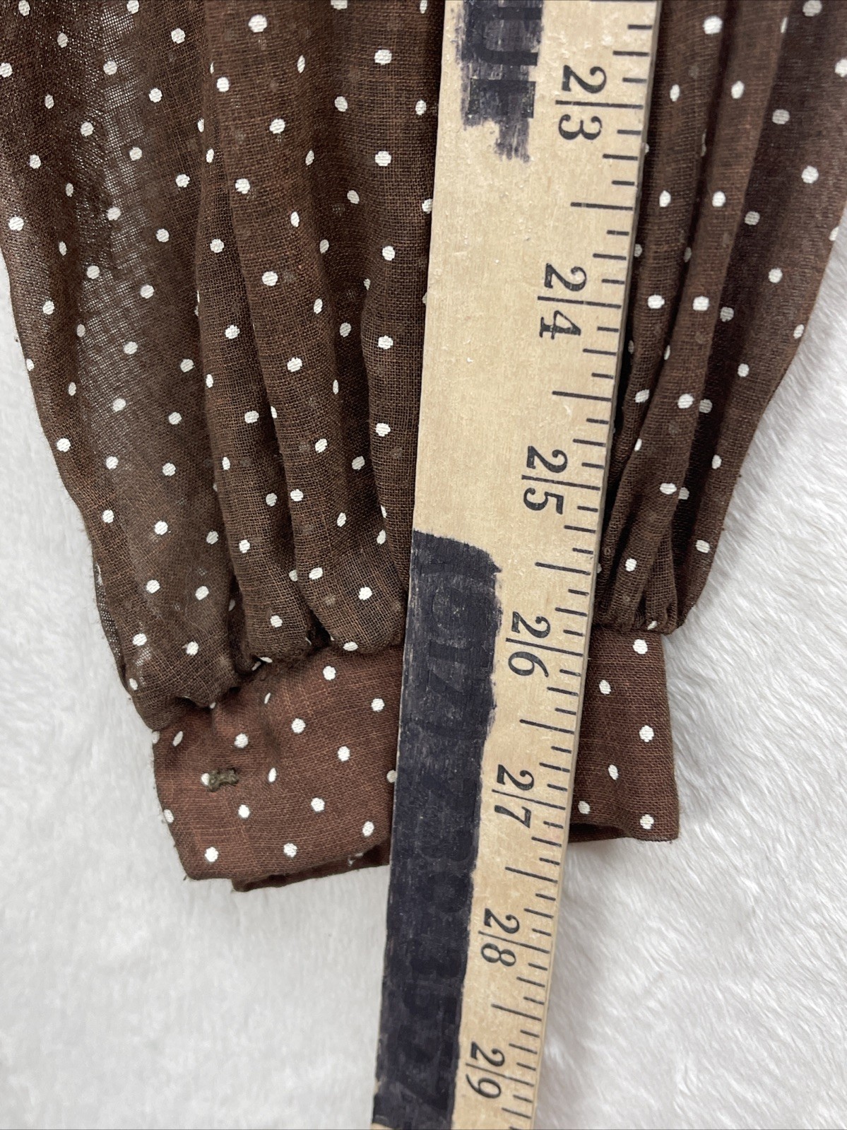 Vtg Brown White Swiss Dot Sz 12 Fit/Flair Long Sleeve Sheer Lined Twirl Retro
