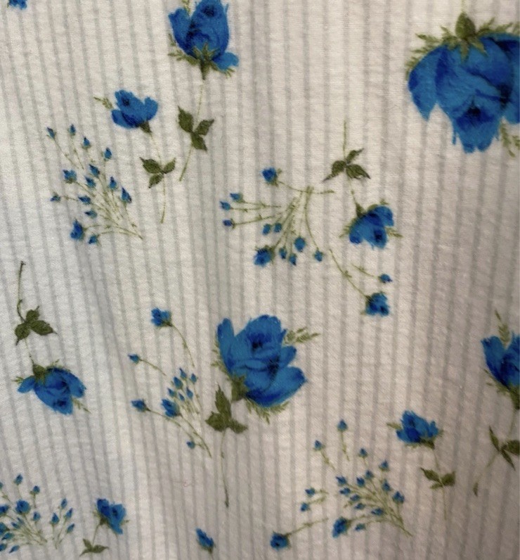 Vintage 1960s Blue Rose Floral Cotton Flannel Nightgown M Lace Trim USA