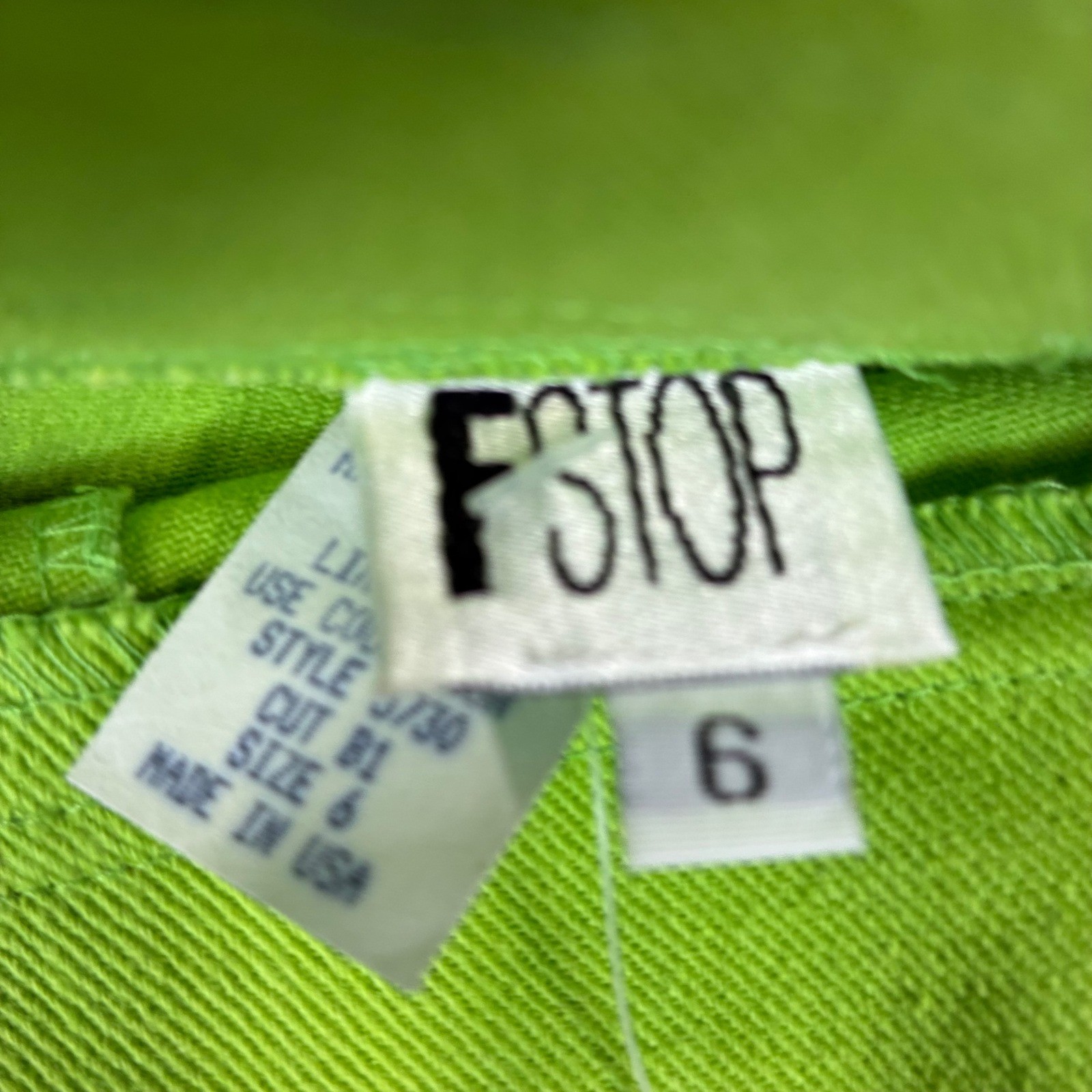 VTG F Stop Neon Lime Green High Waisted Embroidered Shorts Size 6 Made in USA