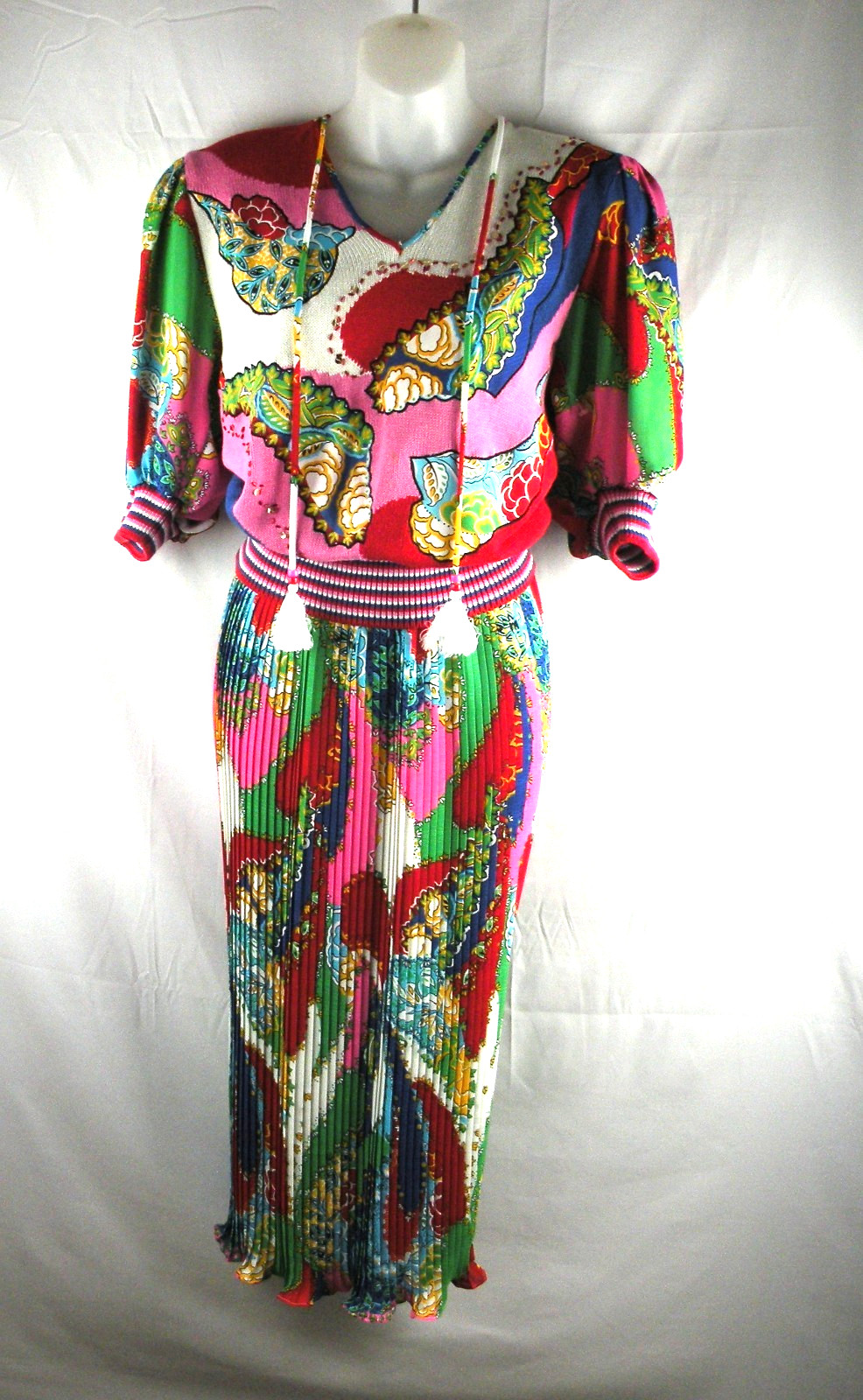 Vintage 80’s Diane Freis Georgette Skirt and Sweater Set Floral Small