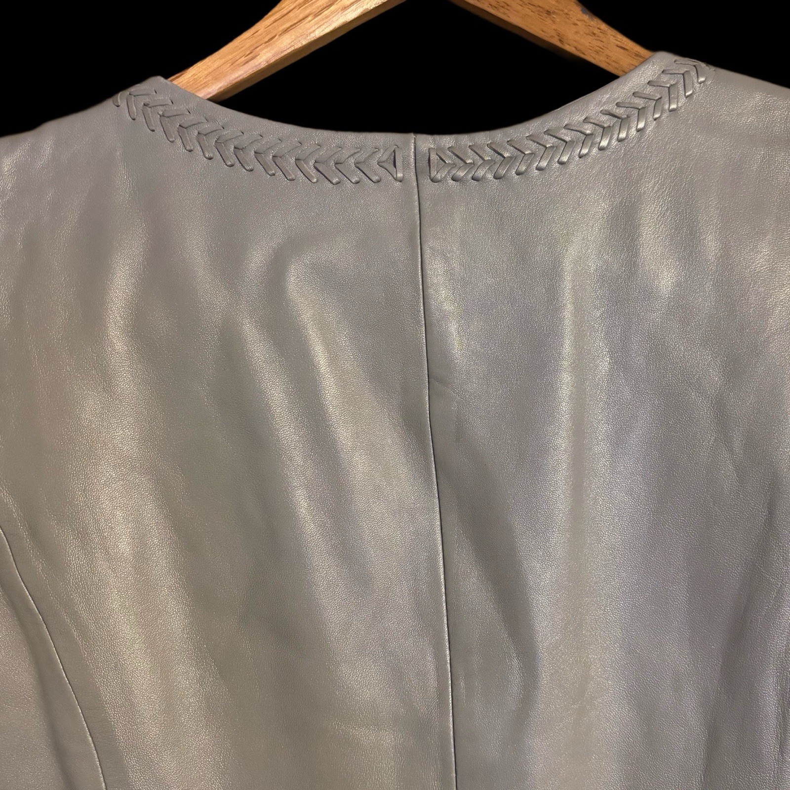 Vintage Y2K Caché Silver/Gray Leather Satin Lined Hidden Zipper Vest Size 10