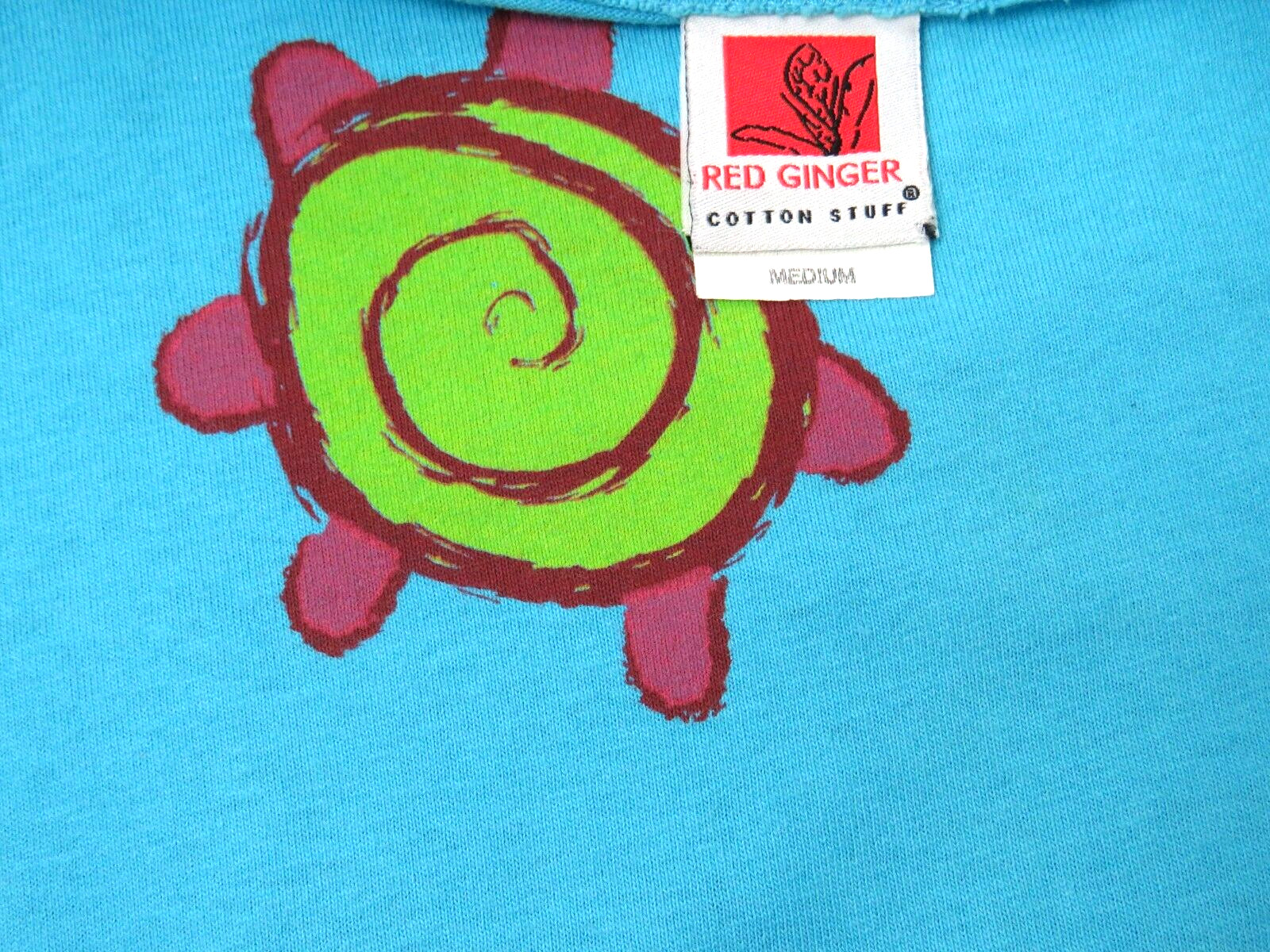 VTG 1980s 90s RED GINGER MEDIUM COTTON DRESS MOD FLOWERS ROPE BELT AQUA BLUE
