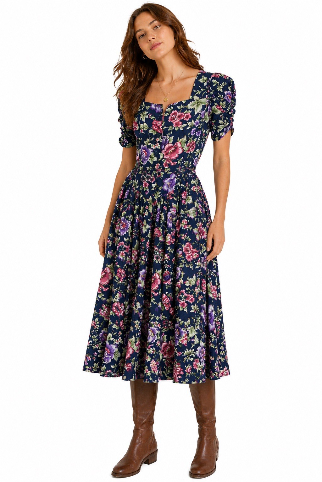 vintage 80s COUNTRY ROMANCE MAXI DRESS floral XL cottagecore prairie equestrian
