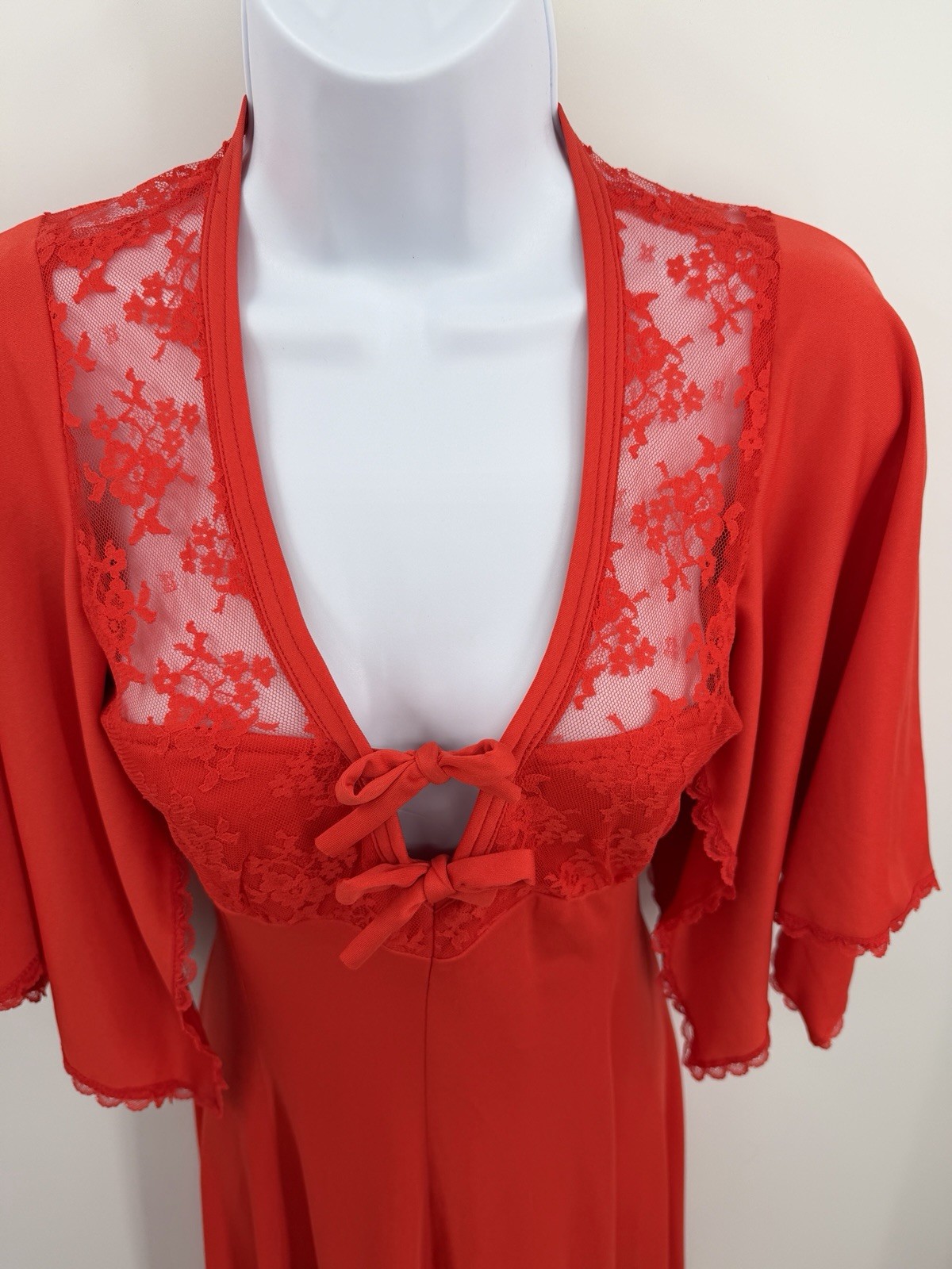 Vtg 1970s Jody T of California Dress Lace Flowy Boho Orange Empire Waist Size 5