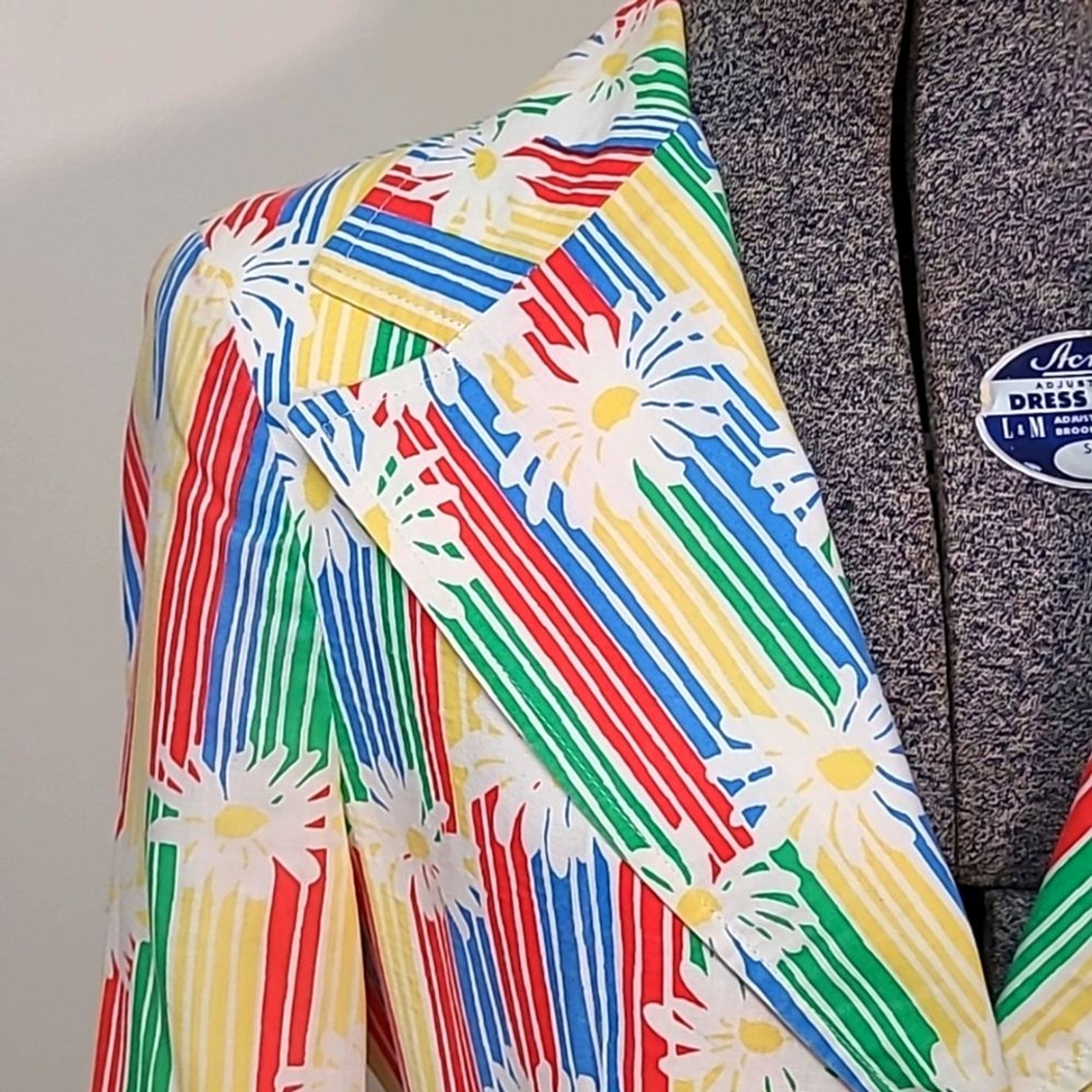 1970s Ah! Austin Hill Blazer Jacket Rainbow Stripes & Daisies Print 10 Pride Mod