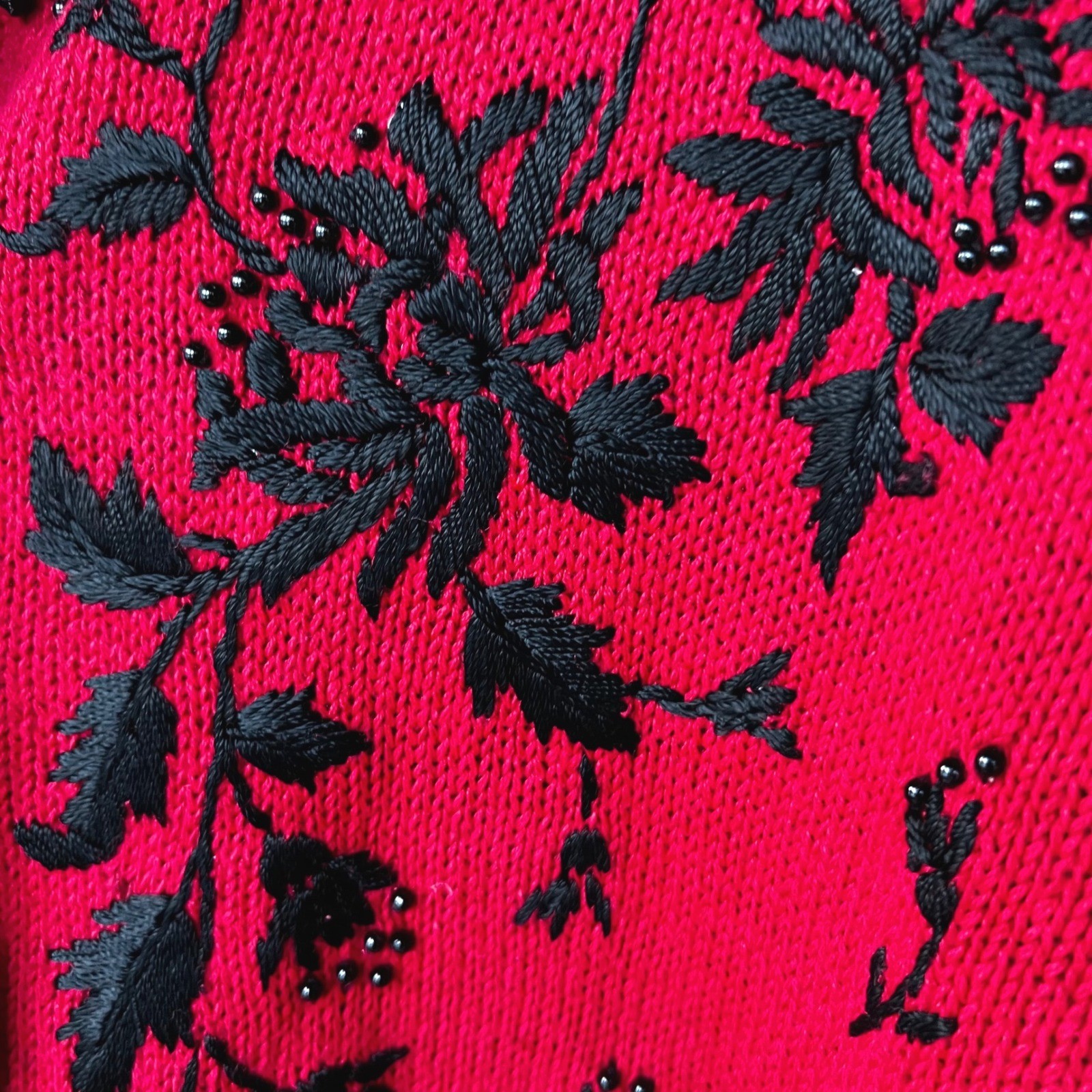 VTG 90s Heirloom Collectibles Cardigan Red Beaded Embroidered Grammacore Large