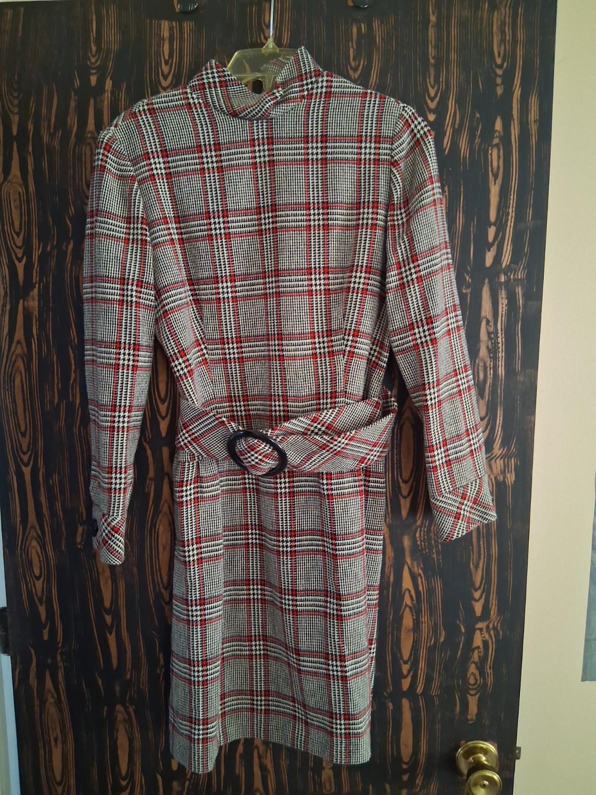 Vintage Plaid Tweed/Wool Dress 60s/70s American Couture Belted w/ Matching Scarf