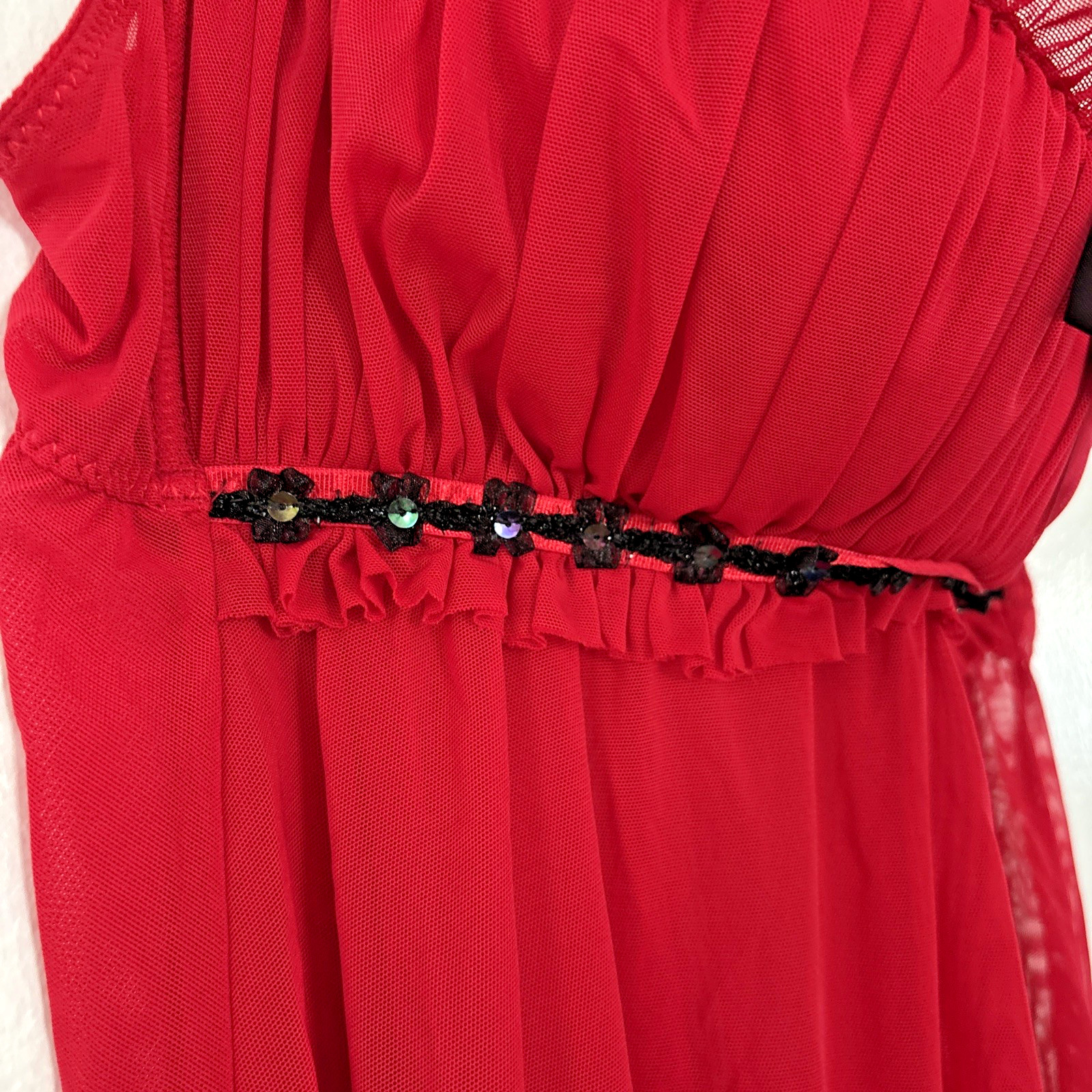 Vtg Fredericks of Hollywood L BabyDoll Slip Sheer Red Lace Coquette Burlesque