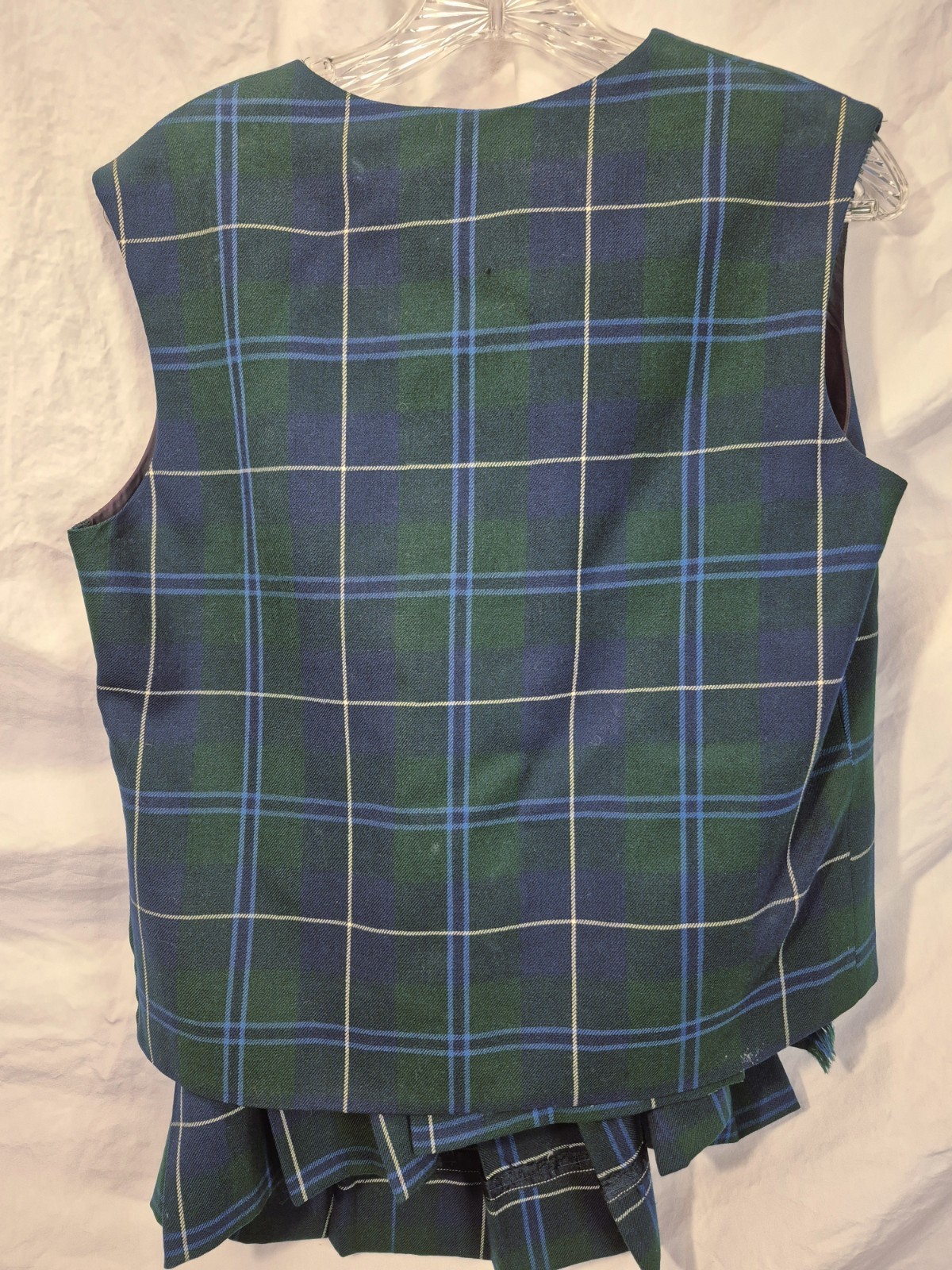 Florence Walsh Vest And Skirt Green Plaid Vintage Small Medium 1970s Schoolgirl