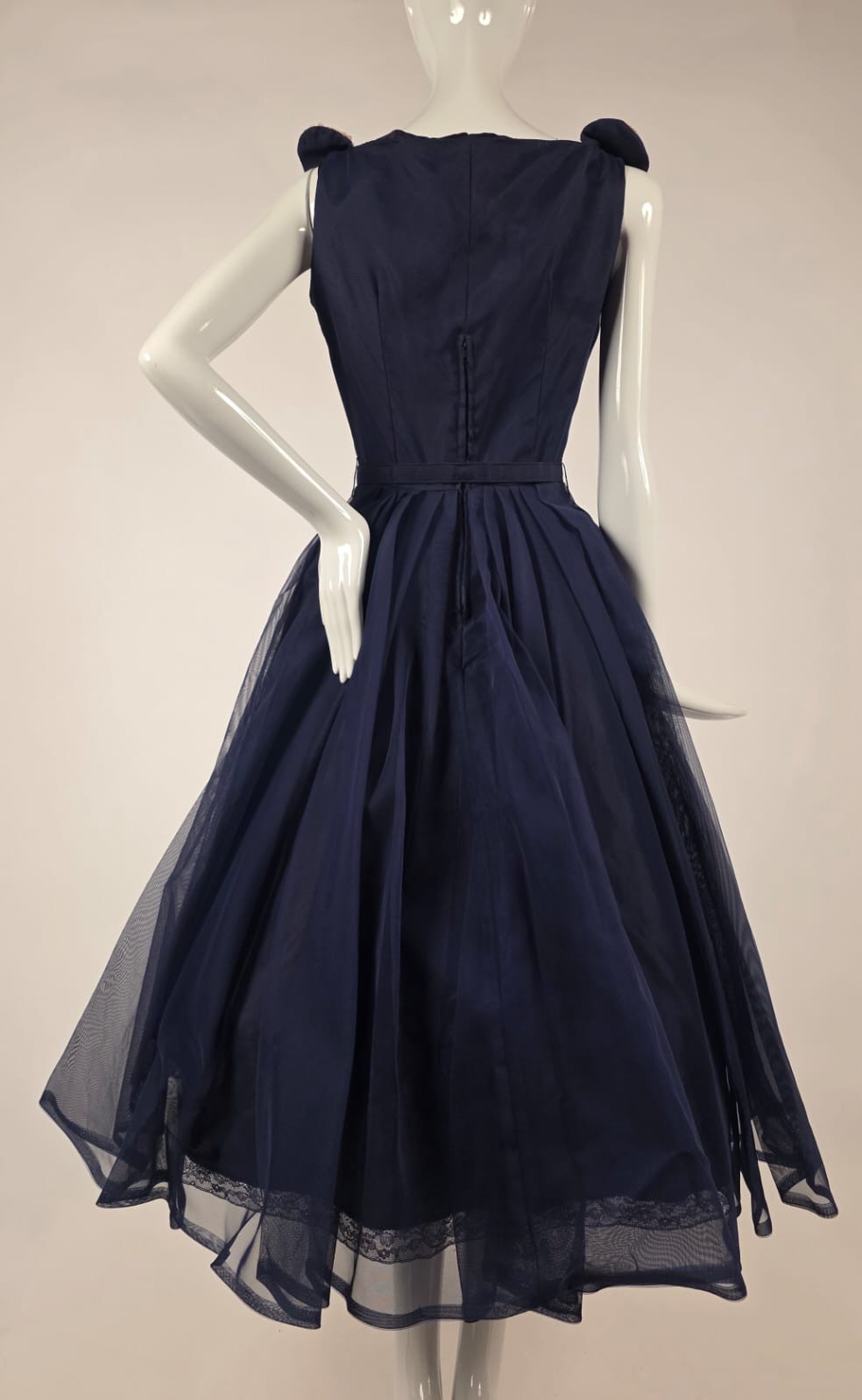 VINTAGE 1950’S BLUE ORGANZA OVER TAFFETA PARTY DRESS W SPARKLING SEQUIN COLLAR
