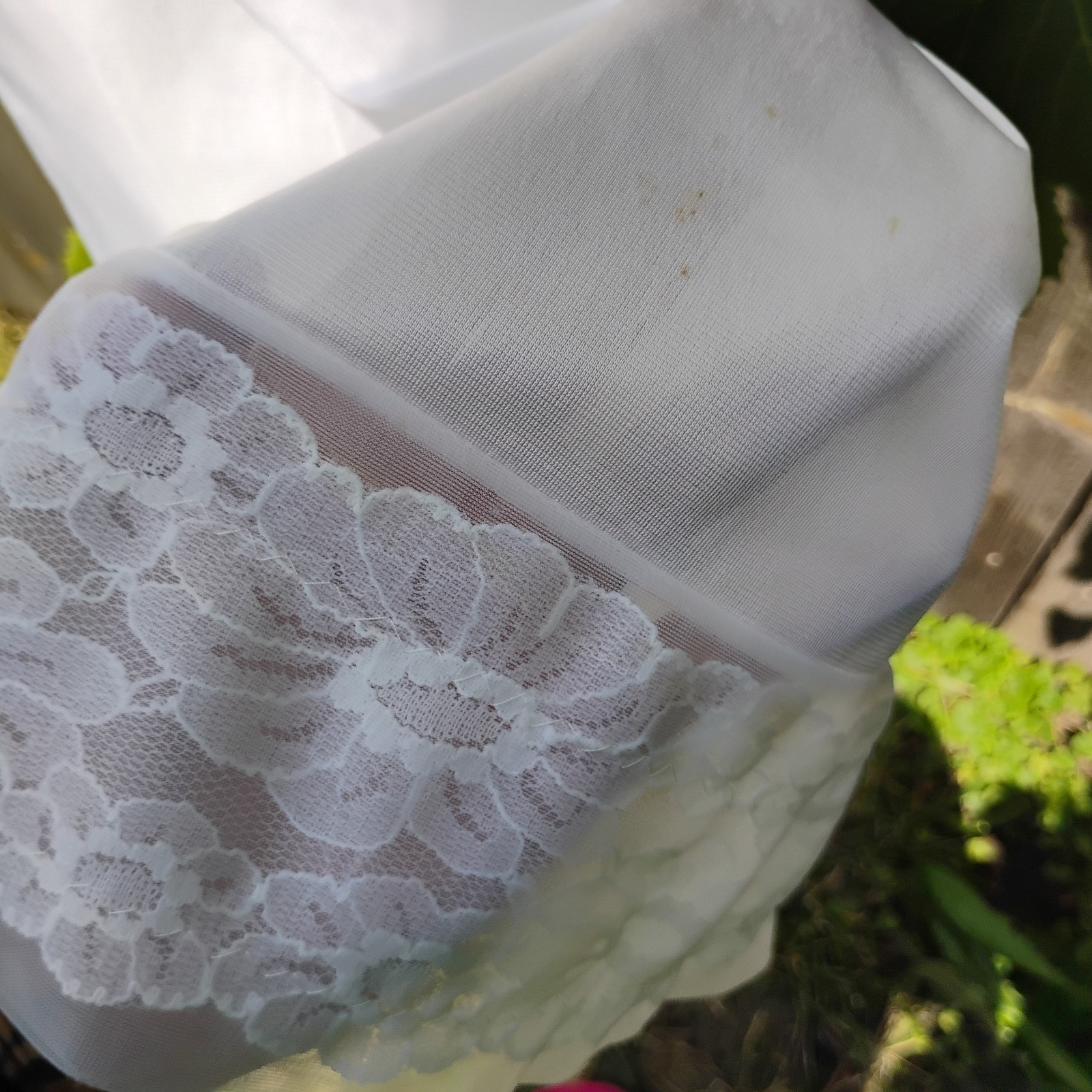 Vintage Sears Sheer White Lace Full Slip Dress Size 38 Medium Midi Length USA