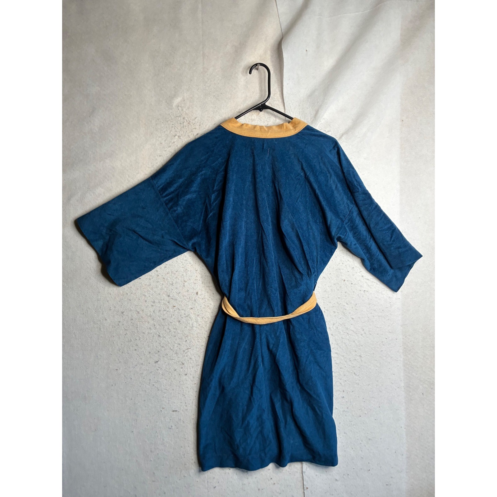Vintage His N Hers Blue Arnel Triacetate Velvet Robe Tan Trim One Size Fits All