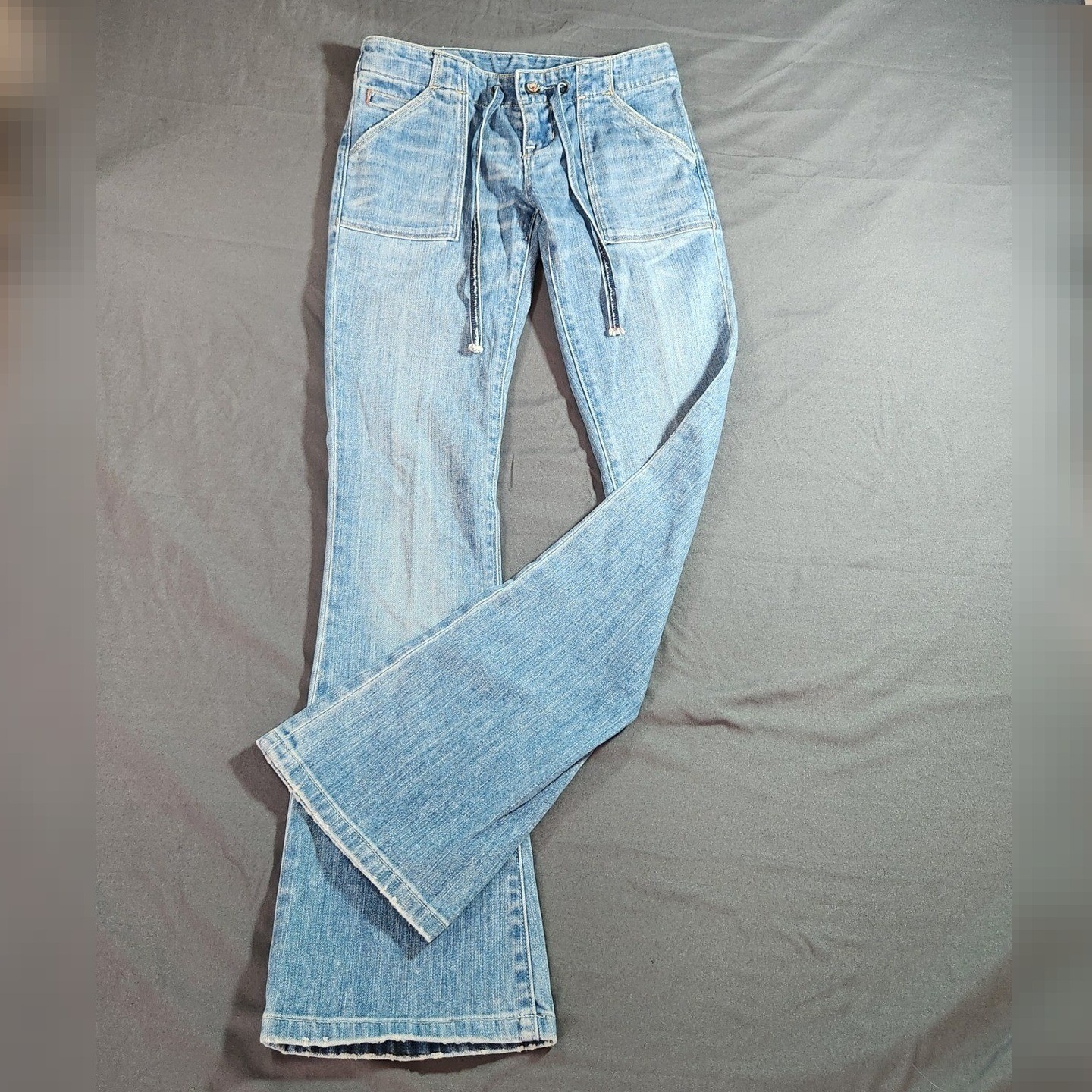 Limited Edition Gap 1969 Flare Jeans Light Wash Tie Front Junior Size 1 long