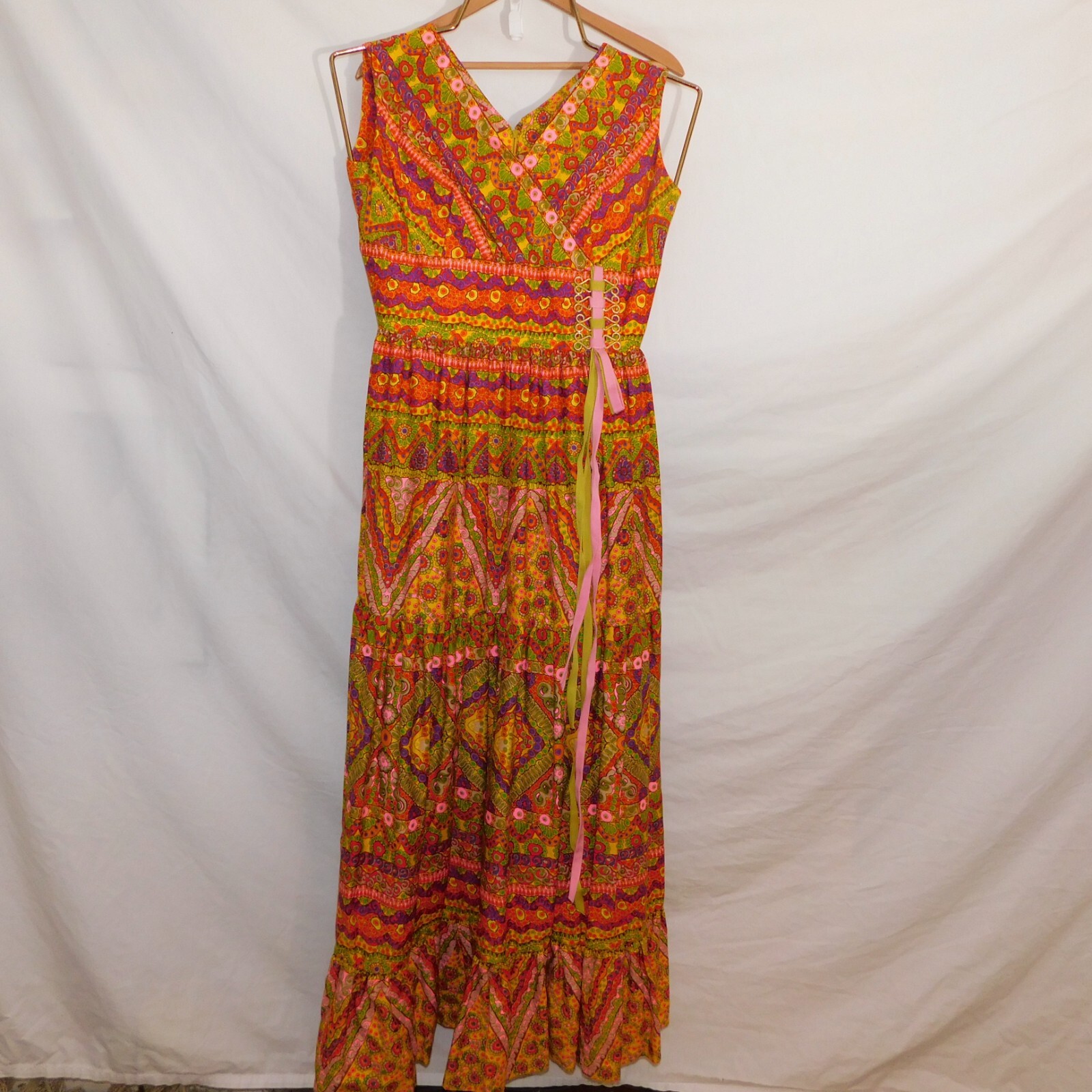 Vtg 70’s Womens M Psychedelic Colorful Floral Maxi Party Dress Nardis Dallas