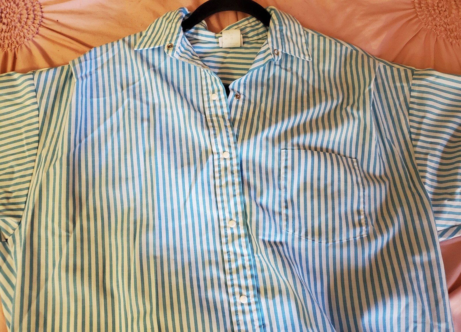 Vintage PB & Me Women’s Blouse 44″ Chest Blue & White Stripe Metal Snaps NICE!