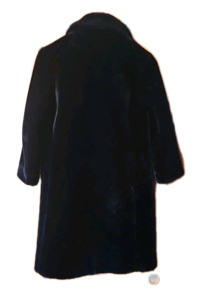 Borg-Alaskan Kashan Stanley Blacker Coat Black Faux Fur Double Breasted Lined
