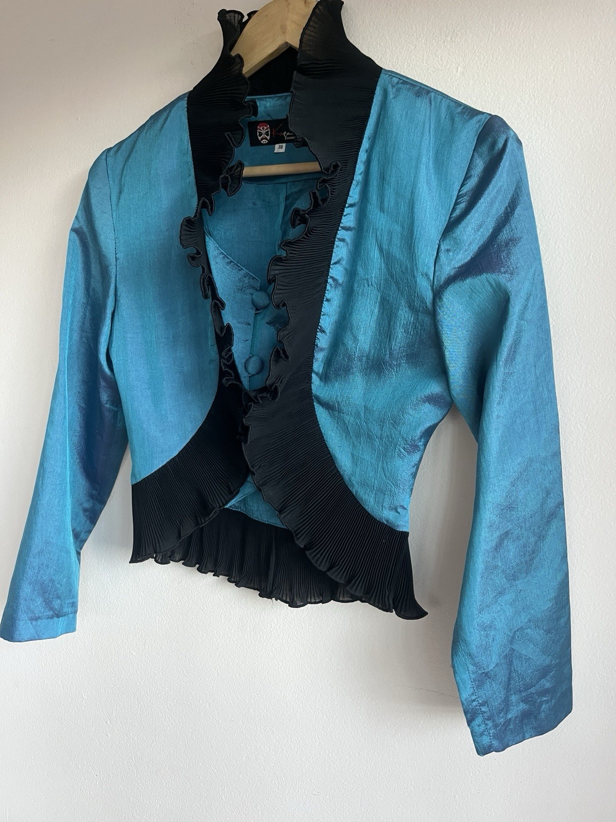1980s Kazuki Taffeta Jacket Pleated Frill Metallic Size AU 8