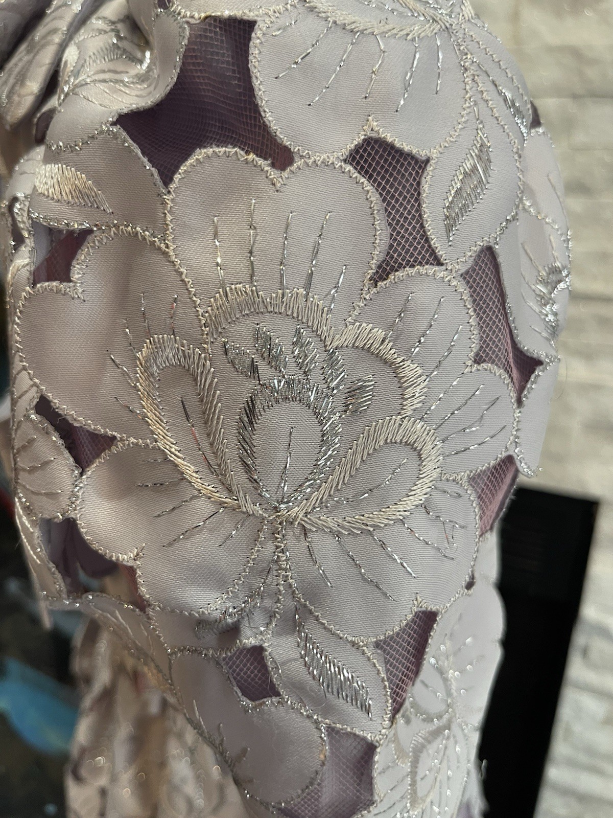 80s Handmade Floral Tea Cottagecore Dress Back Bows Full Skirt Metallic Vintage