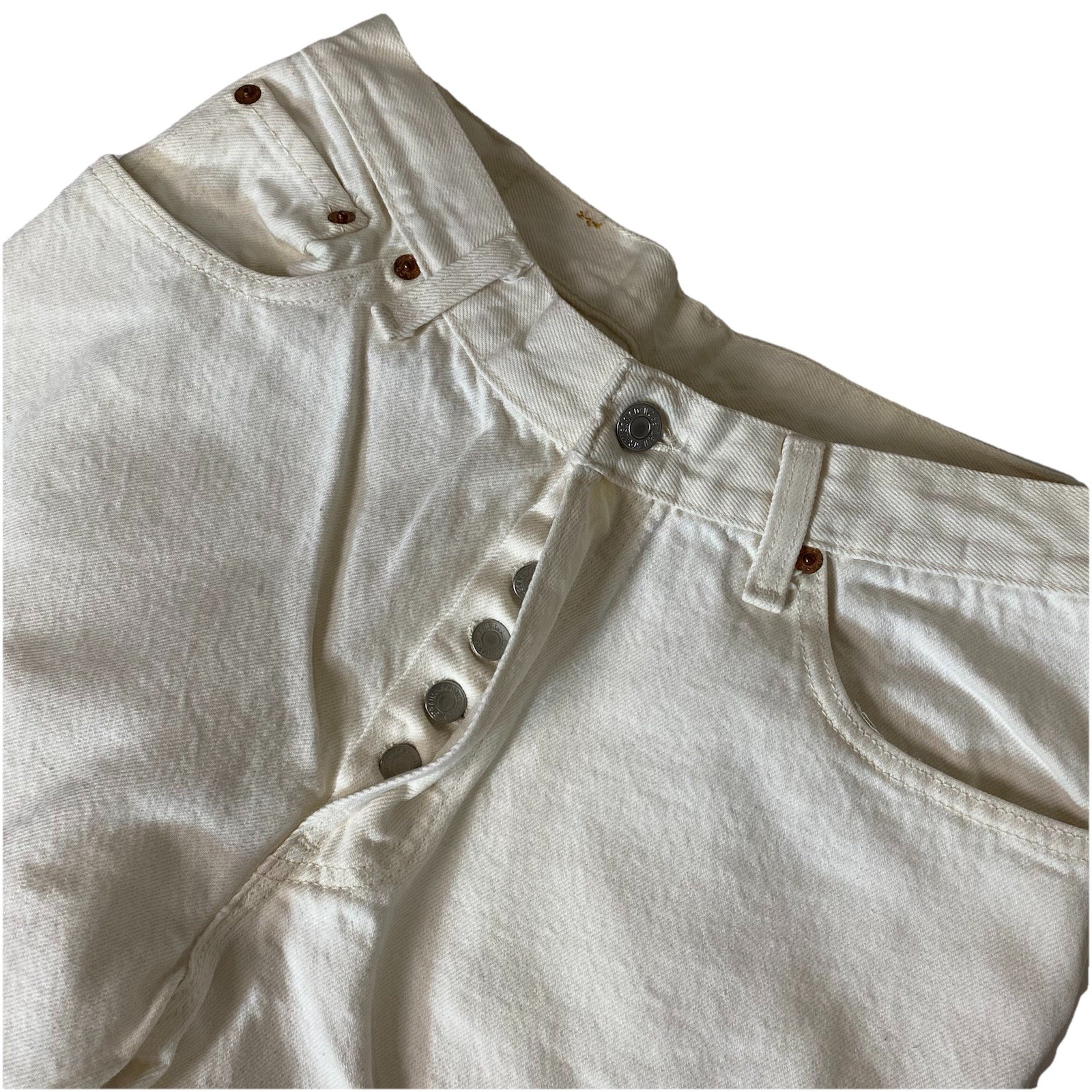Vintage Levi’s 501 Jeans White Button Fly 80s 90s Size 13LONG Fits 30×33