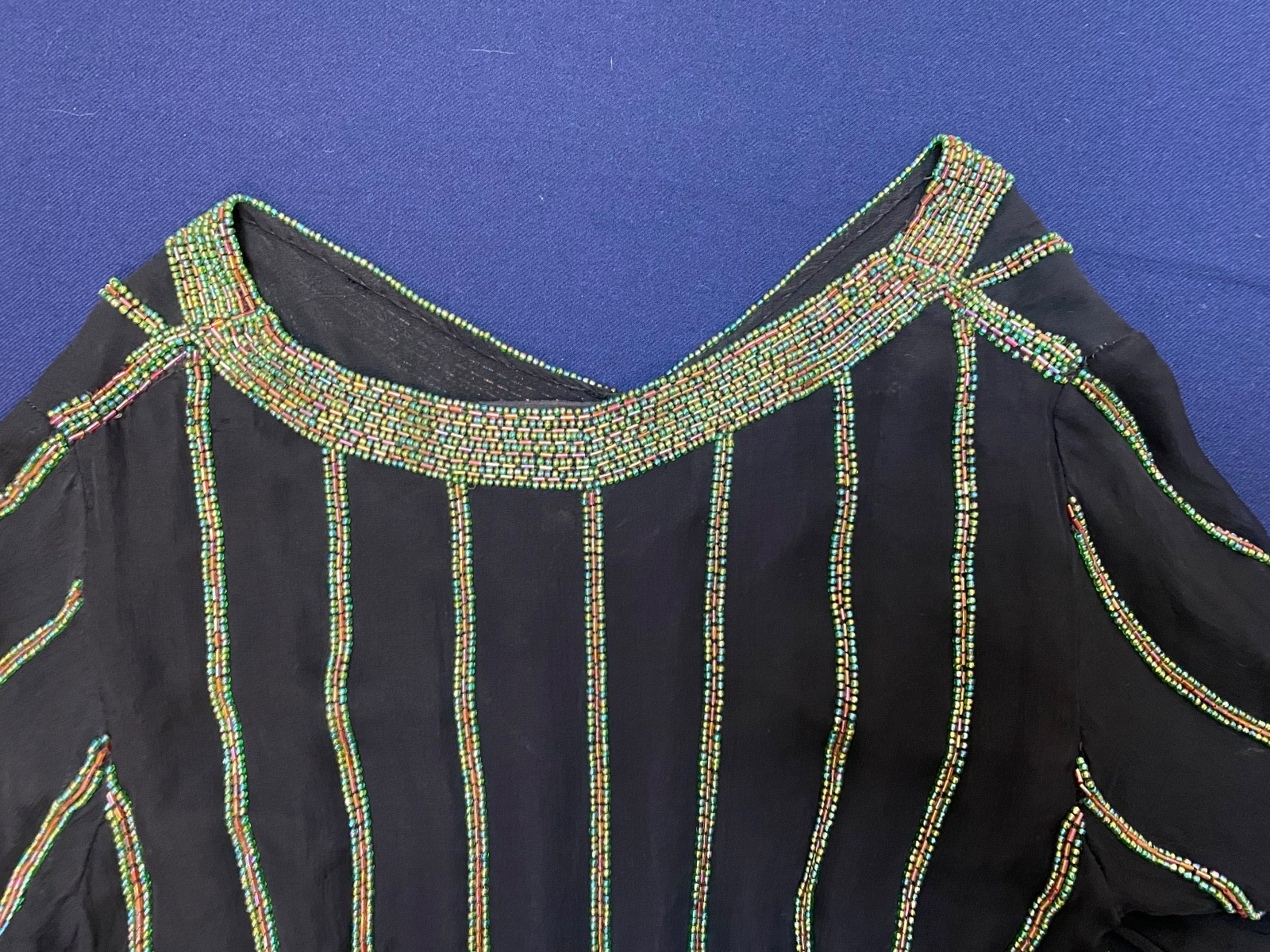 VTG 70s Nieman Marcus Judith Ann Creations SM 100% Silk Beaded Top Deco Gatsby