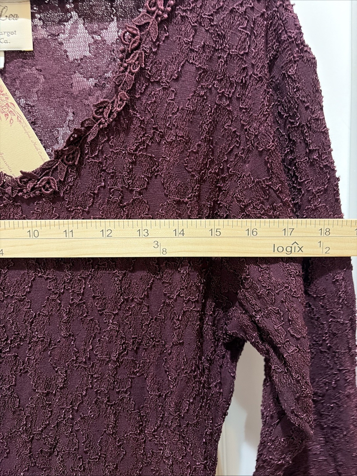VTG NWT Margot Lea Dress Size XL Lace Accents Burgundy Maxi Long Sleeve USA