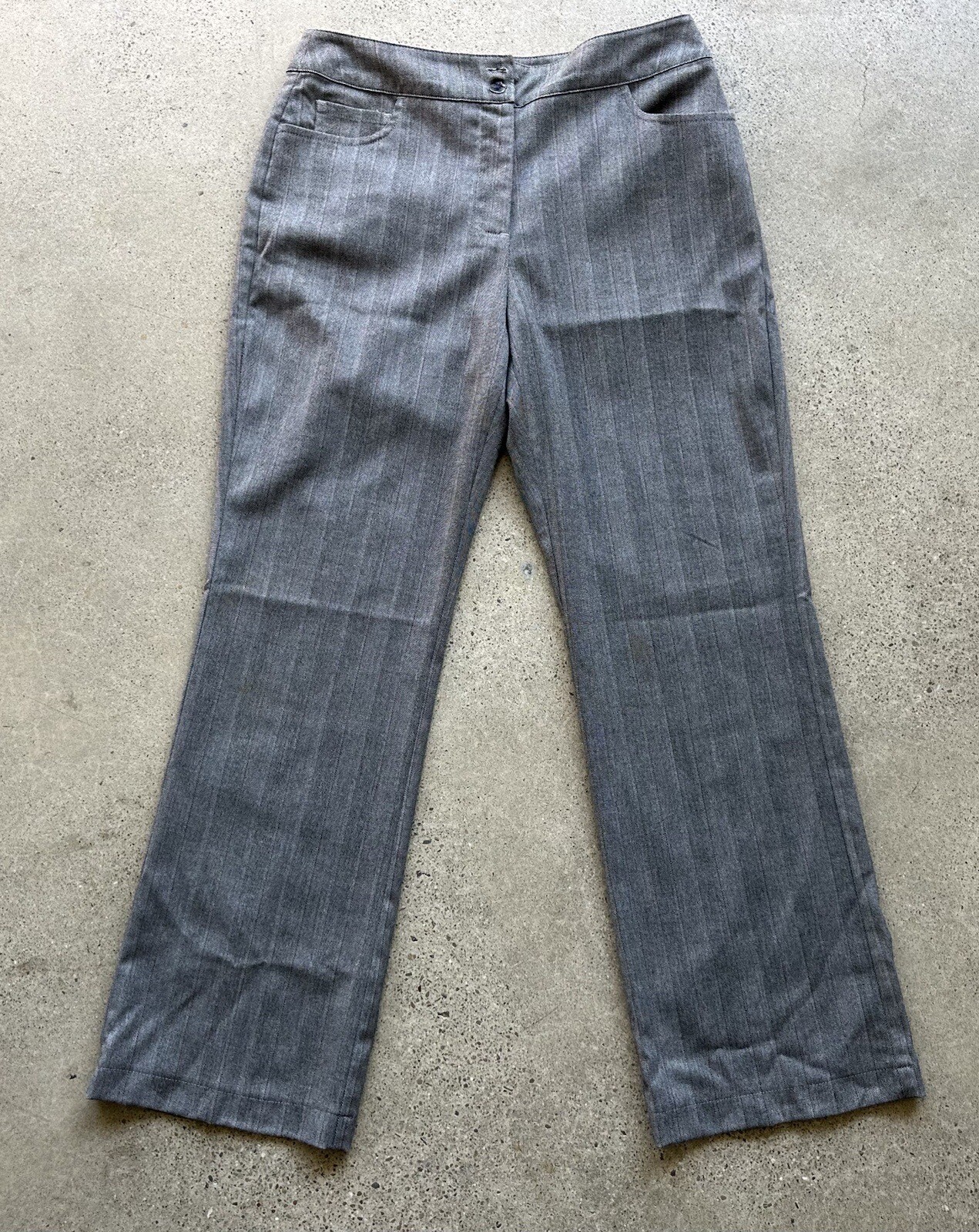 Vintage Chico’s Design Women’s Gray Striped Flat Front Stretch Dress Pants Sz 1