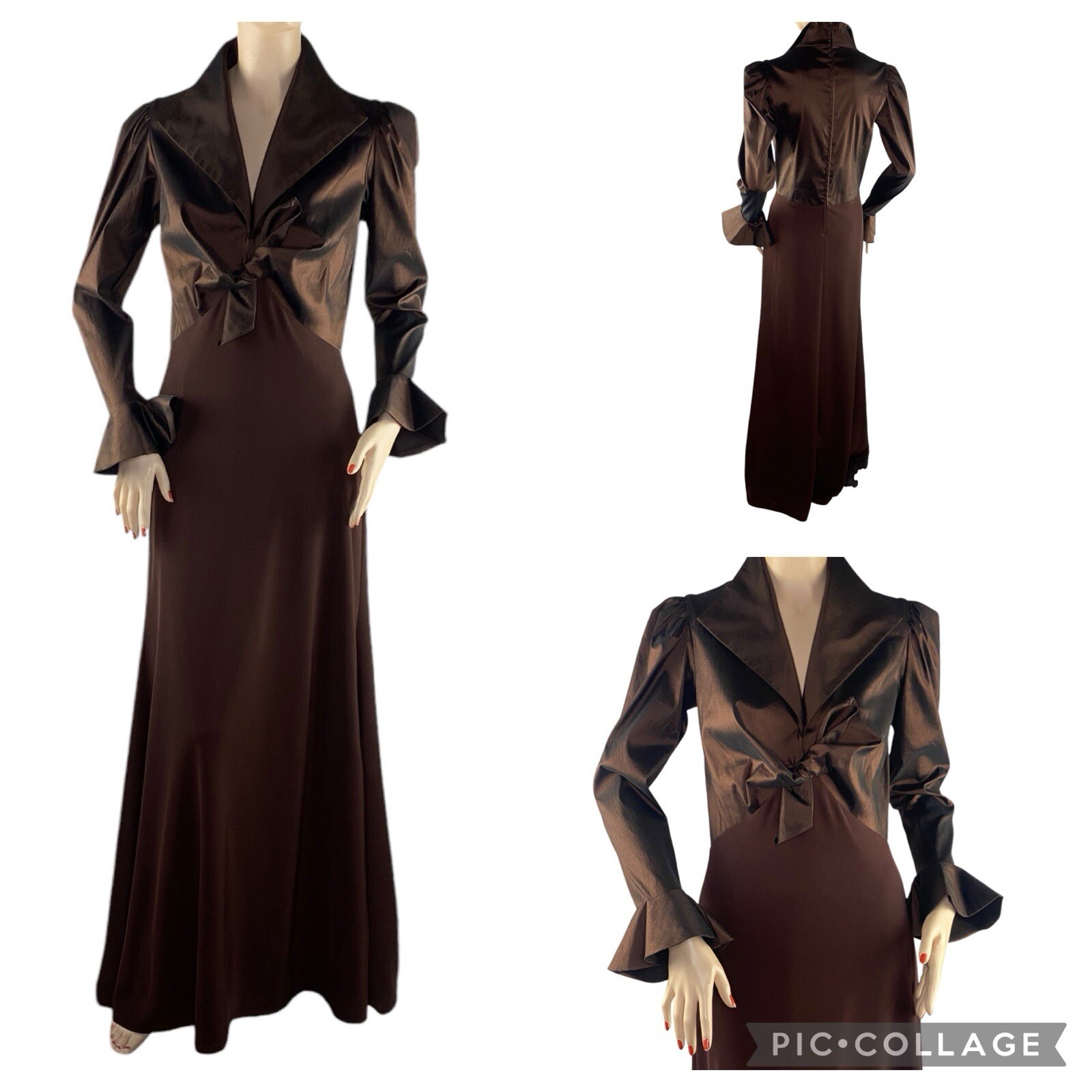 Vintage TADASHI 90s Y2K Brown Maxi Coquette Prom Gown Dress US 8 VIDEO