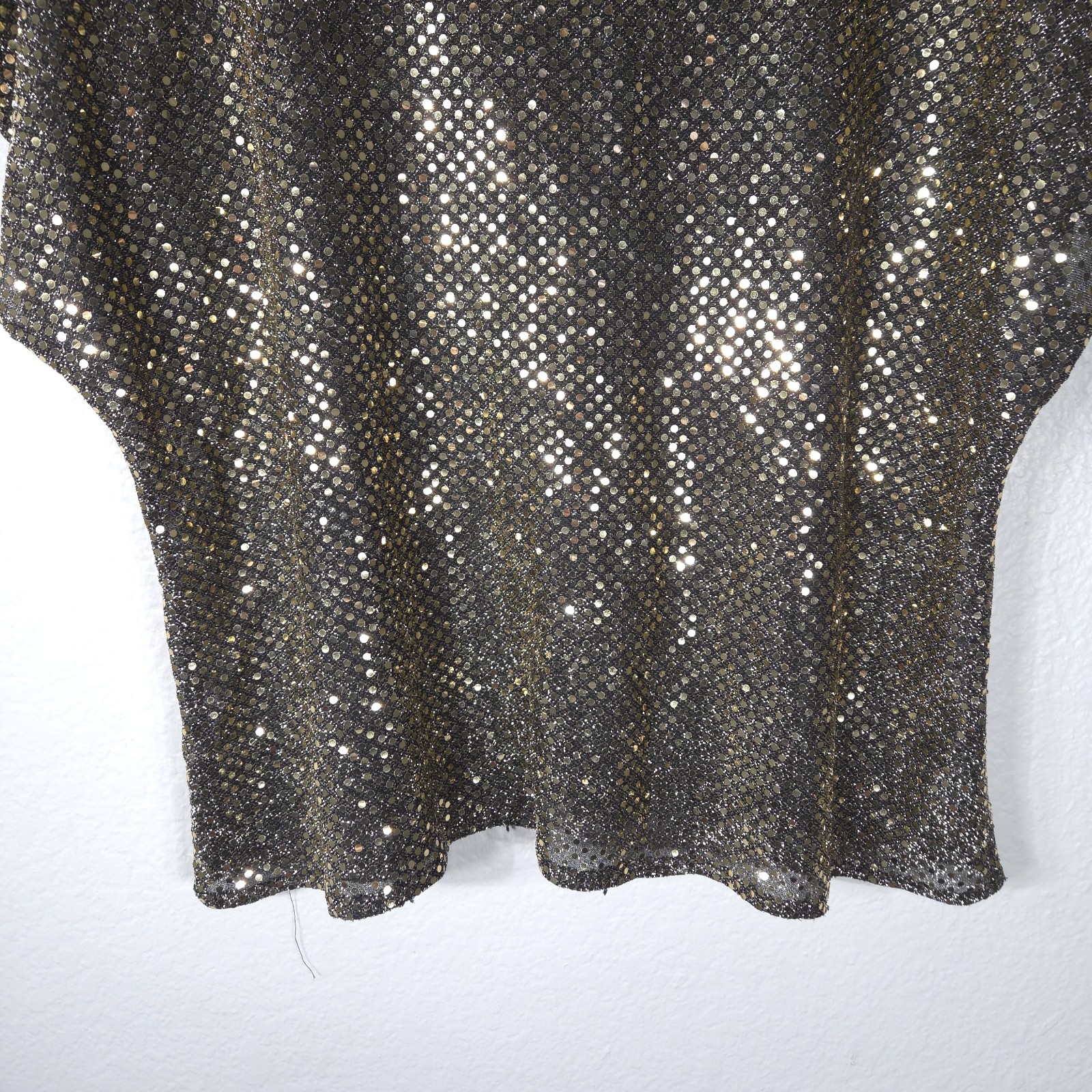 Vintage Joanna Sequin Sparkle Golden Top USA Size L Dolman Sleeves