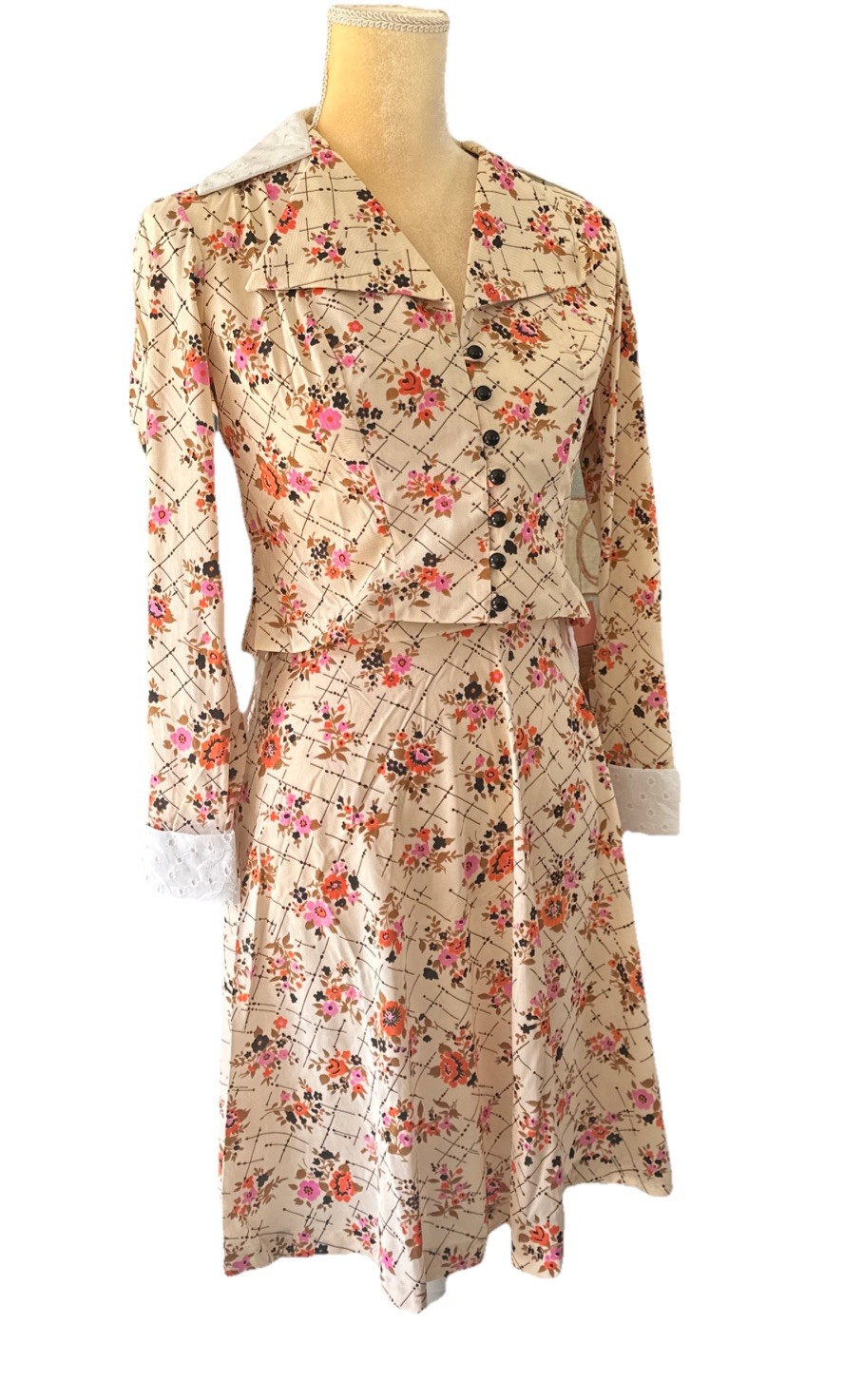 Vintage Never Worn 1970’s Skirt And Blouse Covered Buttons High Waist