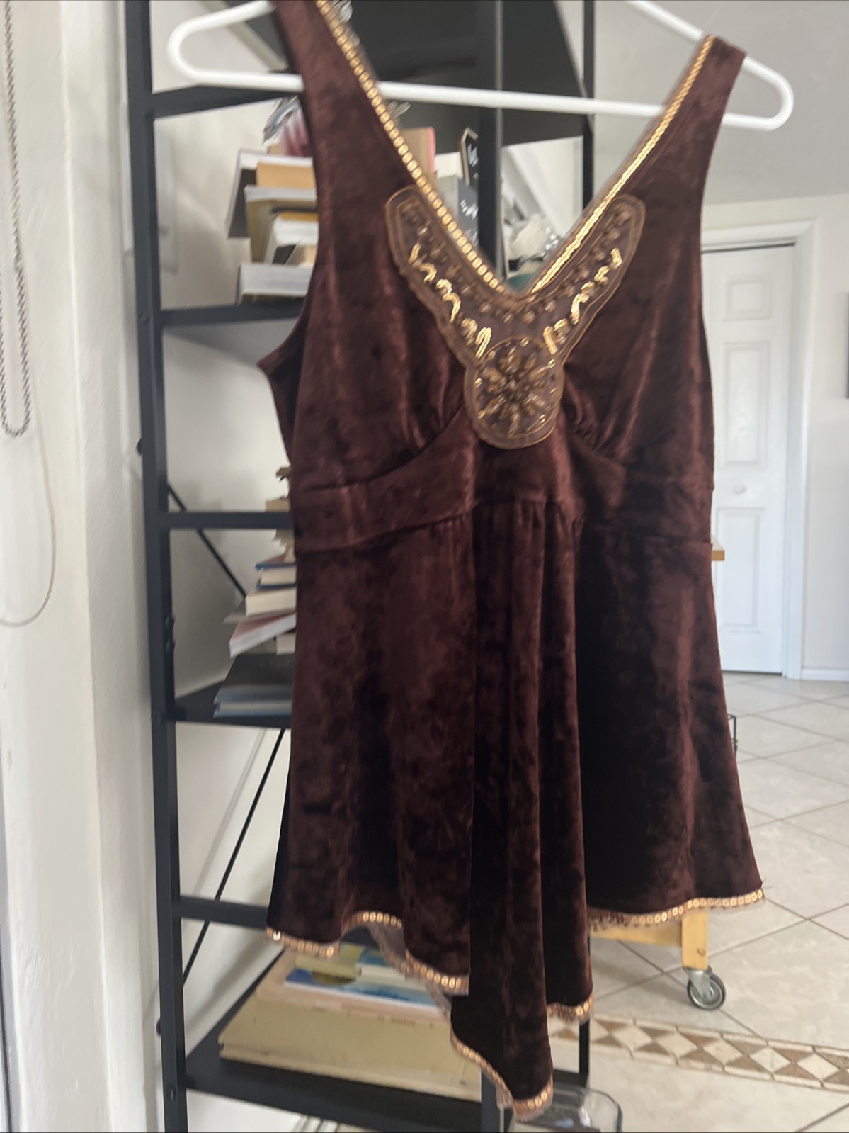 Vintage Express, Brown, Gold Sequins And Beads, Boho, Summer Top, Sz S. Sweet!