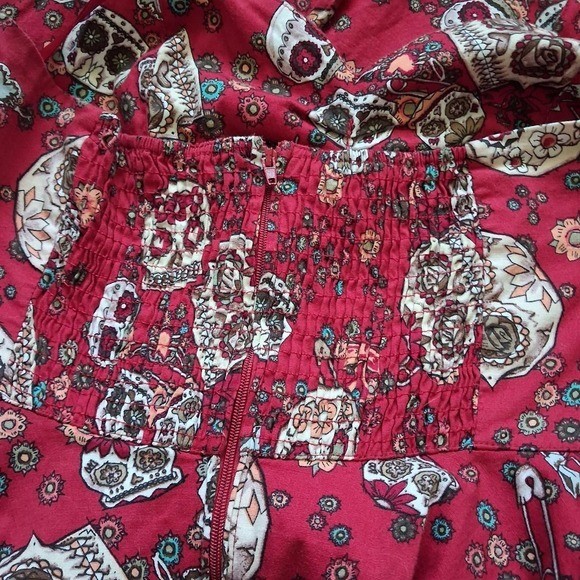 Hell Bunny Red Sugar Skull Halter Swing Dress S M