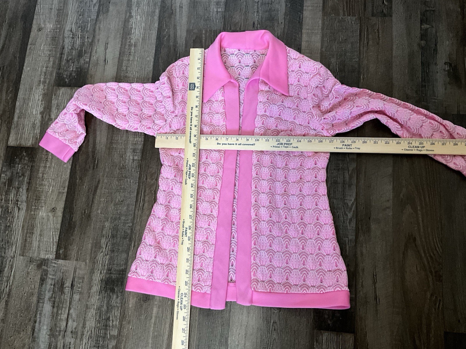 Vintage 60s Pink Polyester Open Front Jacket Cardigan Silver Thread Medium?