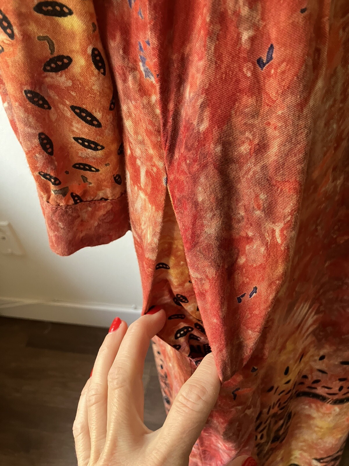 Vintage 70s Lady Cactus Batik Print Tie Dye Caftan/Maxi Dress Boho Festival L/XL