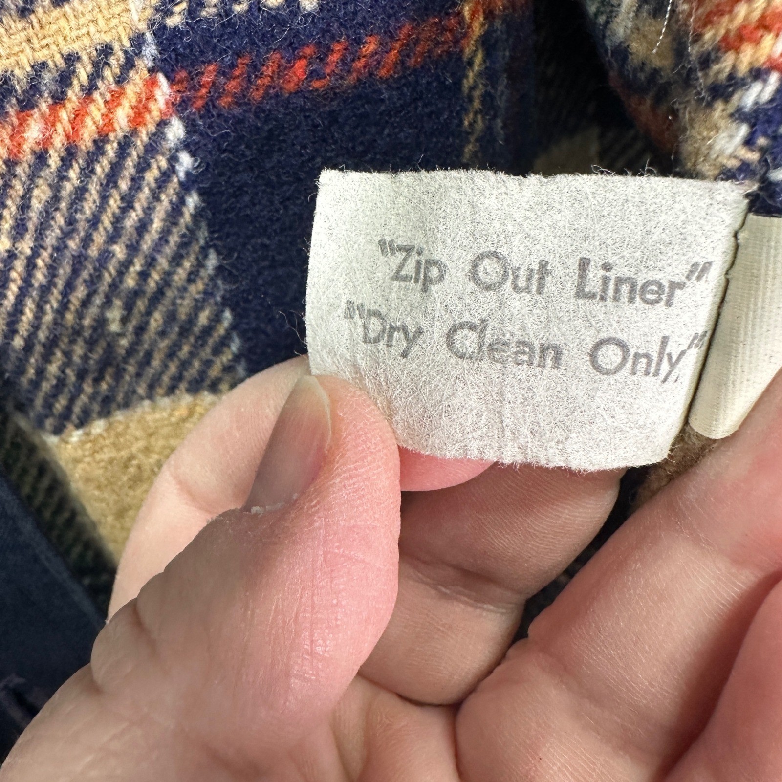 Vintage Womens Union Made Navy Trench Car Coat Zip Out Plaid Liner Size 12 USA