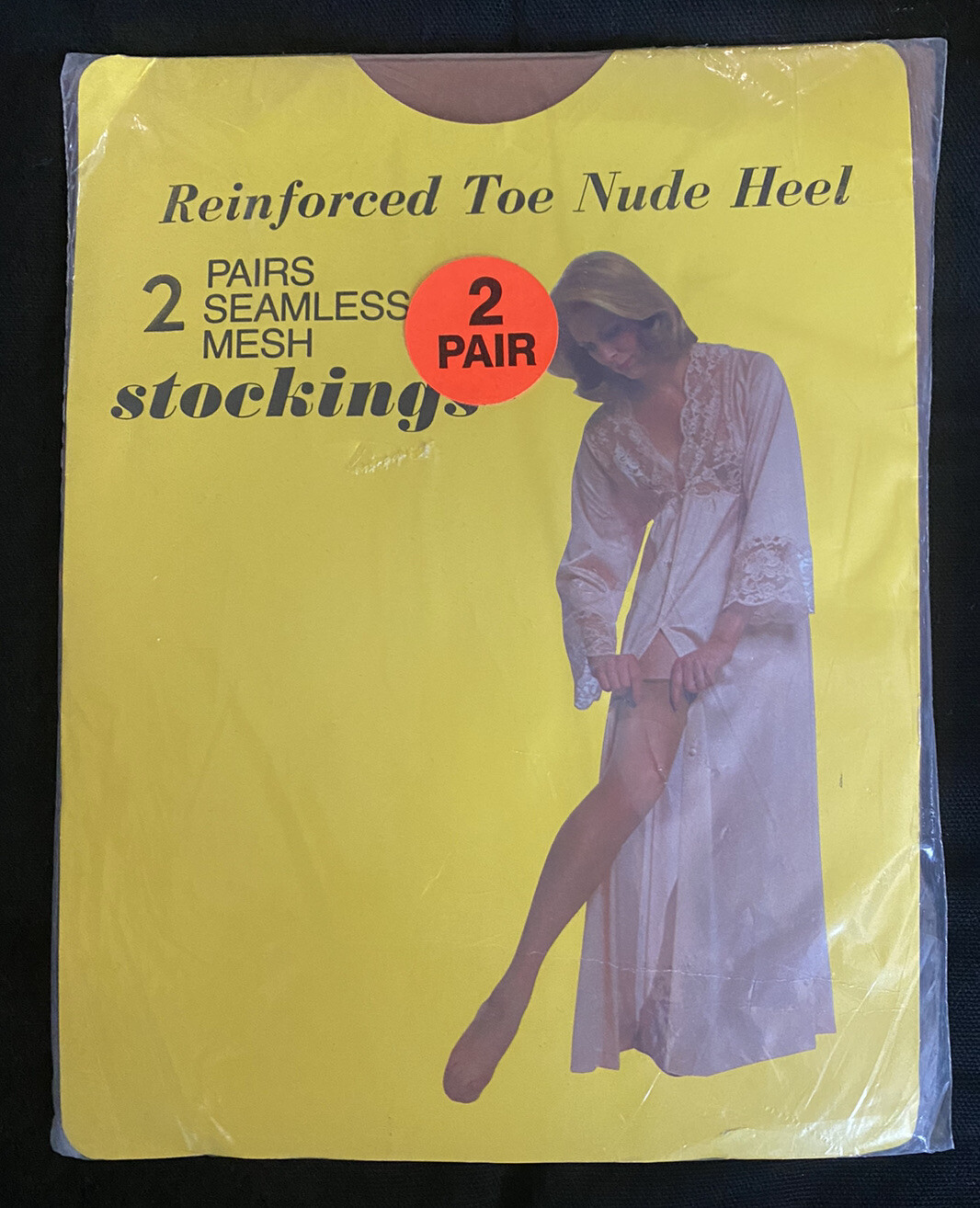 2 Pair Vintage BEIGE 100% NYLON STOCKINGS REINFORCED TOES Nude Heel Box