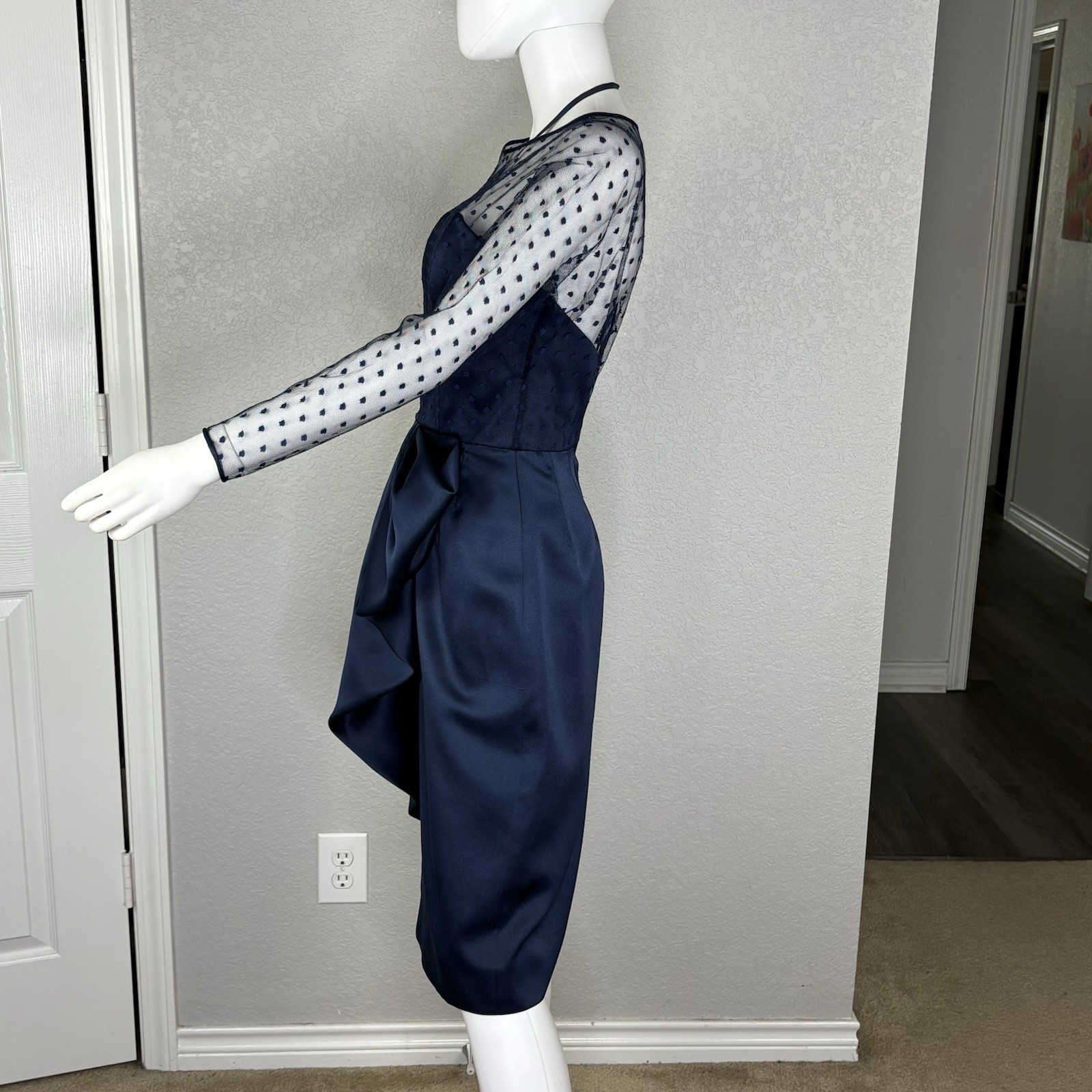 VTG VICTOR COSTA 80s Dress Mesh Dolman Overlay BOW Gilda Old Hollywood Sz 6 Navy