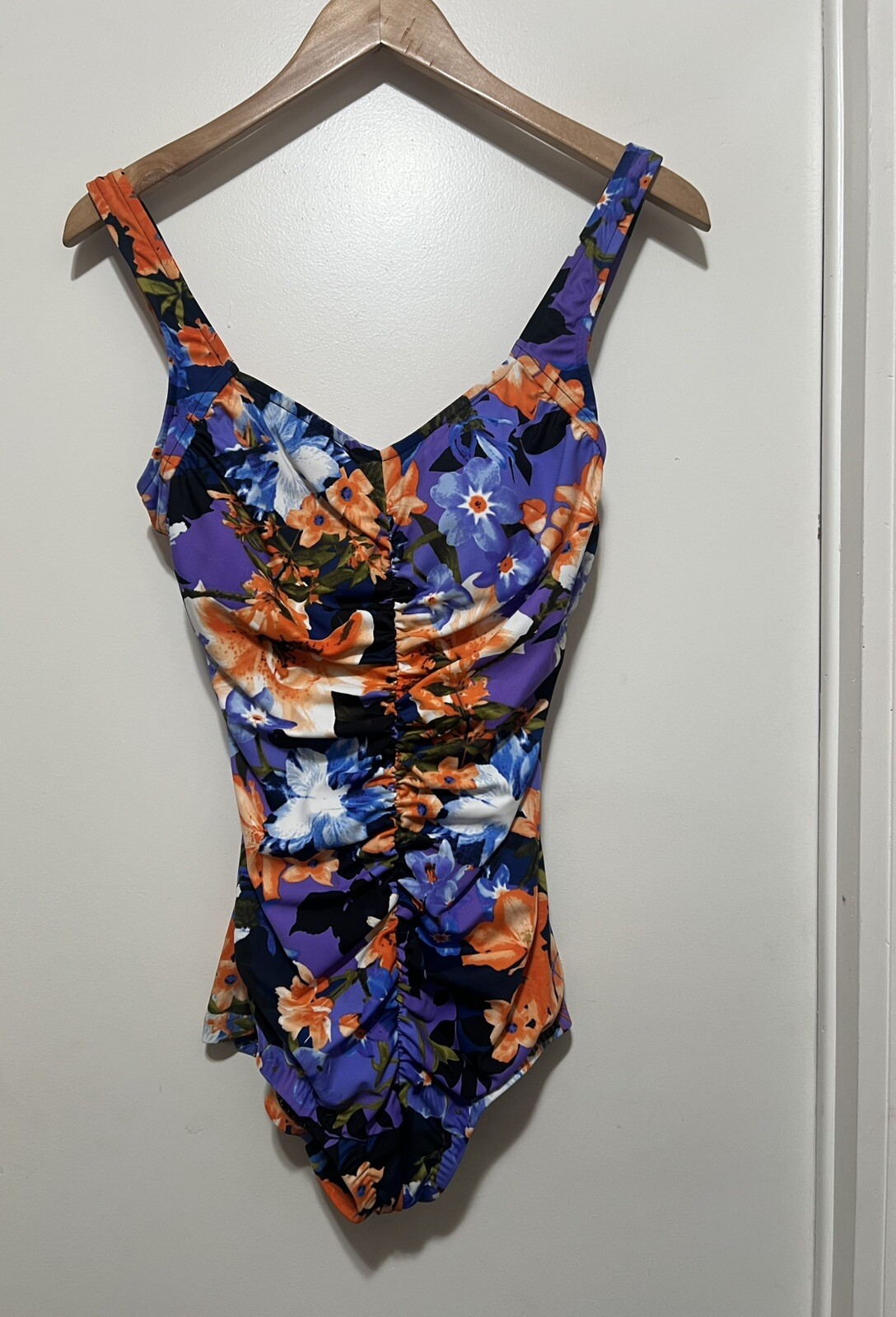 ROSE MARIE REID FLORAL ONE PIECE SWIMSUIT SIZE 14 SHIRRED FRONT