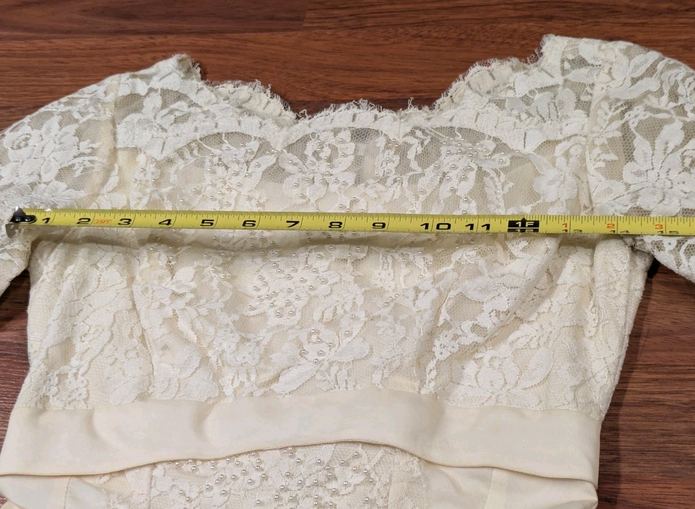 Vintage ILGWU Wedding Dress Womens XS Ivory Lace Long Sleeve Union Made USA
