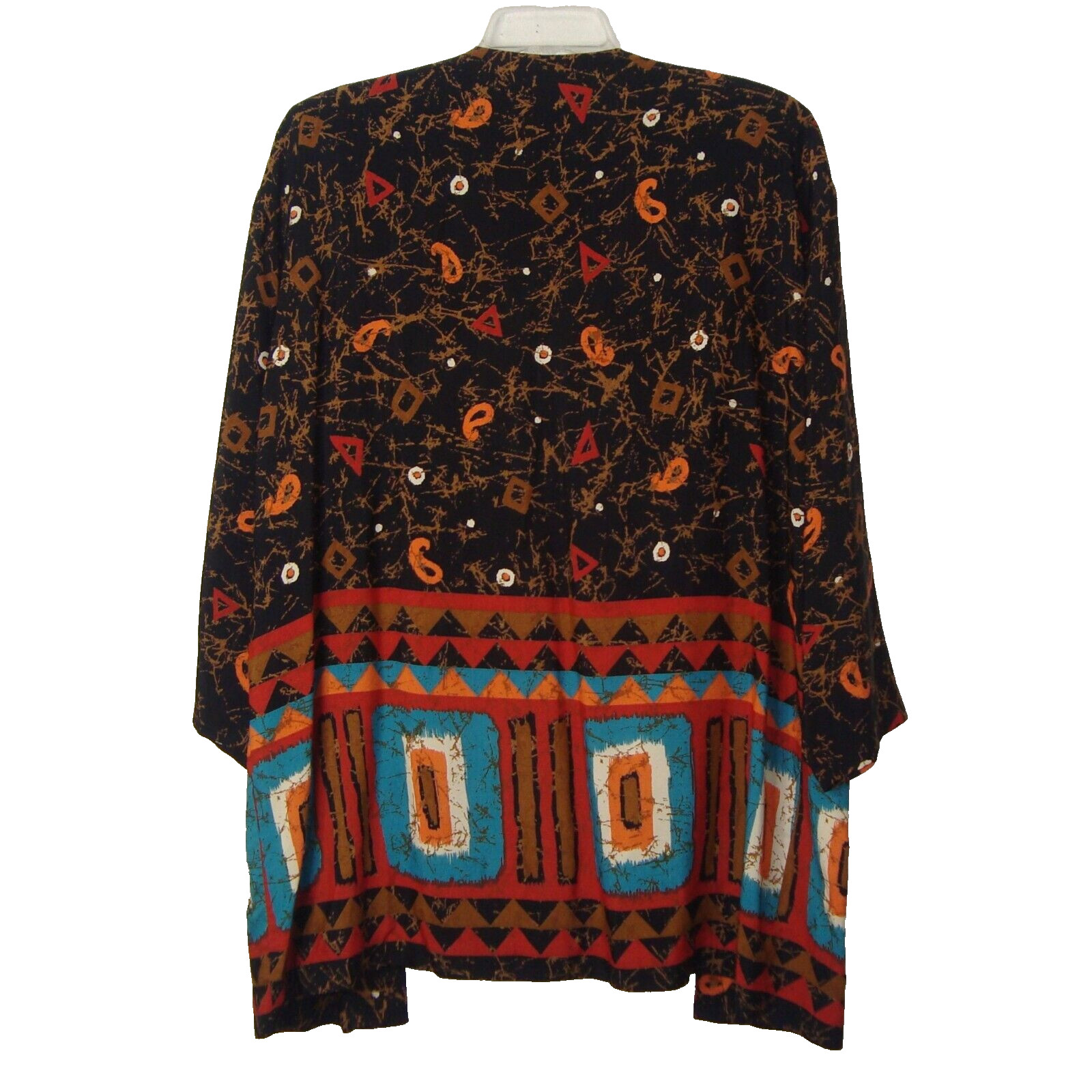 VINTAGE A.K.F. New York Paisley Geo Print Open Jacket Cardigan Kimono Size L