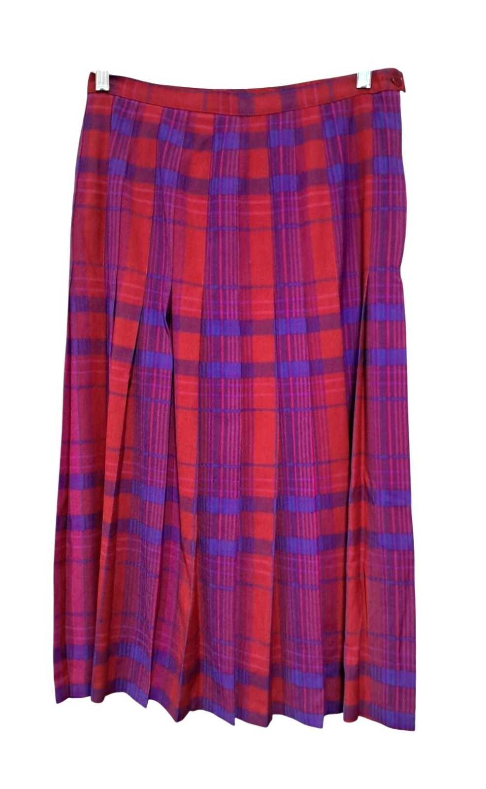Pendleton Pleated Skirt Womens 6 / 8 Vintage Red Purple Plaid Wool Midi Made USA