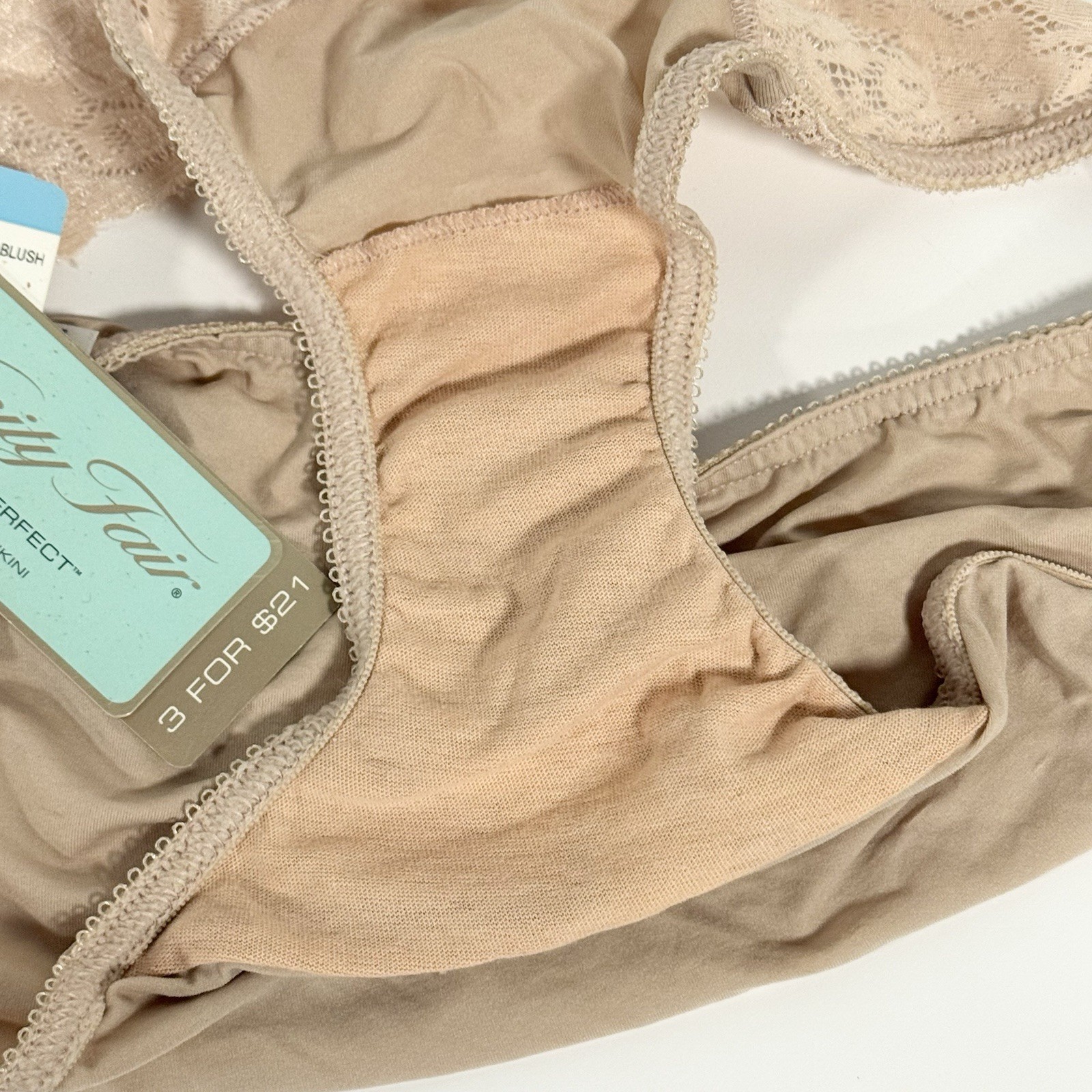 Vanity Fair Bikini Underwear Pretty Perfect Microfiber Panty Nude Lace Sz 5 Y2K