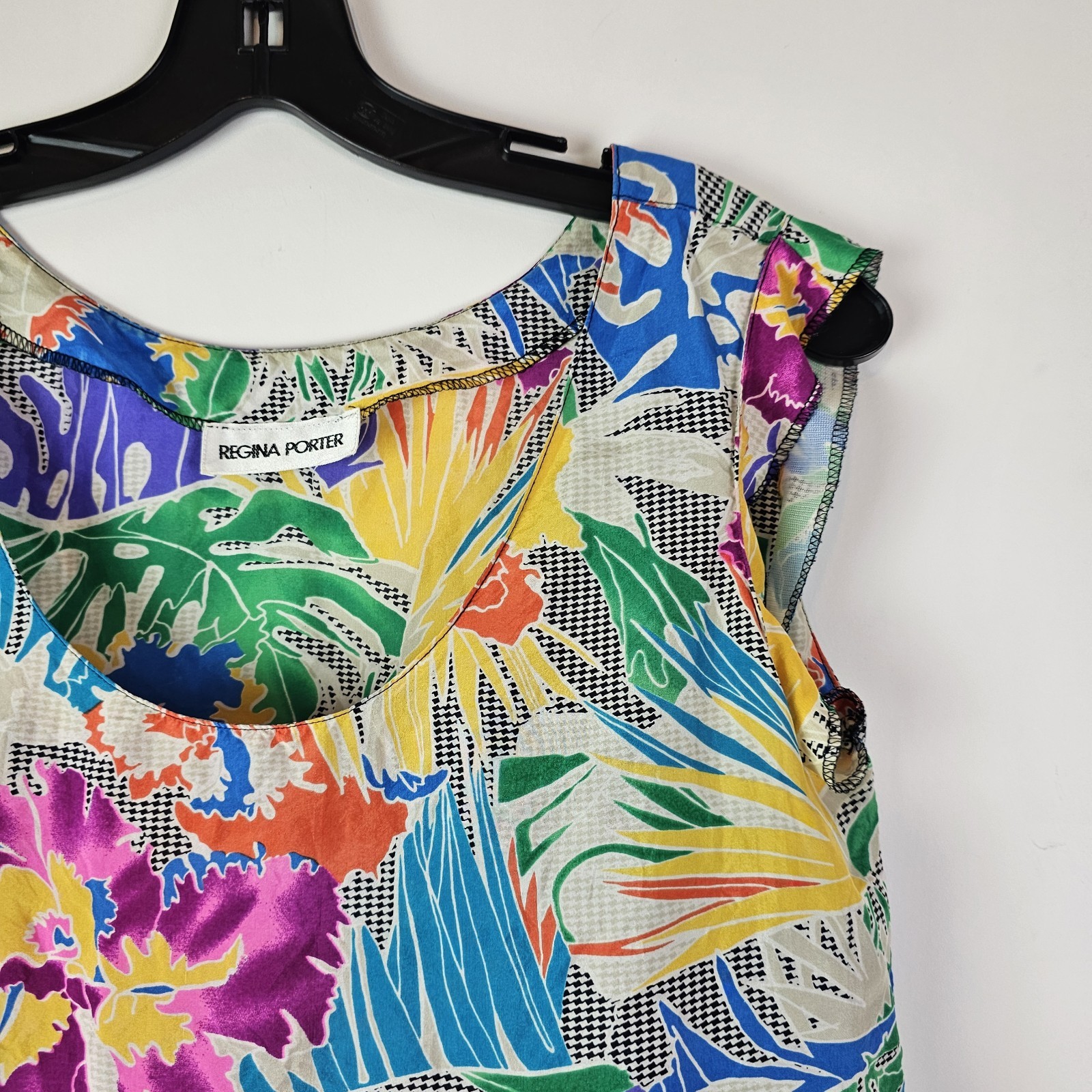Regina Porter 80s VTG Silk Blouse Colorful M Miami Vice Floral Top Secretary