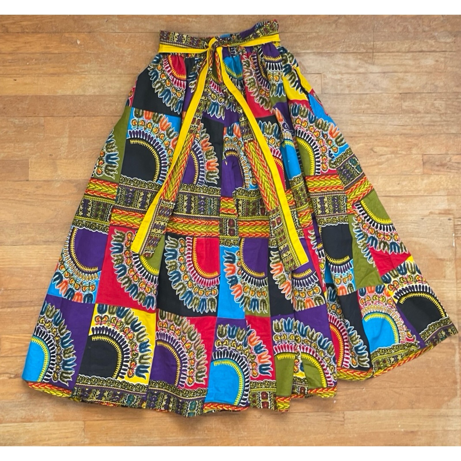 Vintage Cotton Maxi Skirt Size S/M/L 27-31″ Waist 1990s Mixed Print Wide Cut