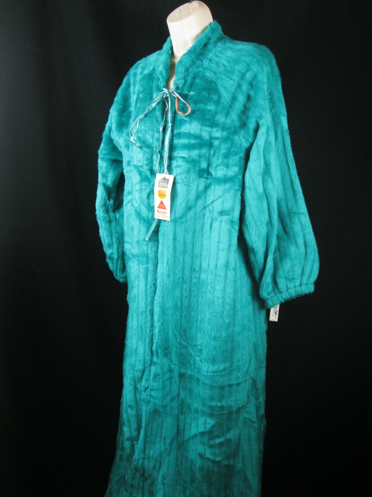 Vtg Dan Ellen Wome (Montanto) fabric Sz Med Plush House Robe Green Front Zip NWT