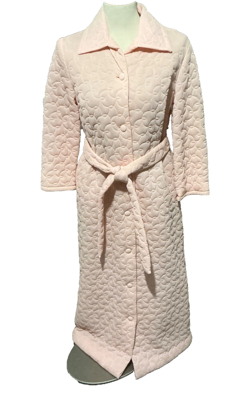 Vintage At Home Wear Sears Quilted Pink Button Robe Loungewear Size 10 USA