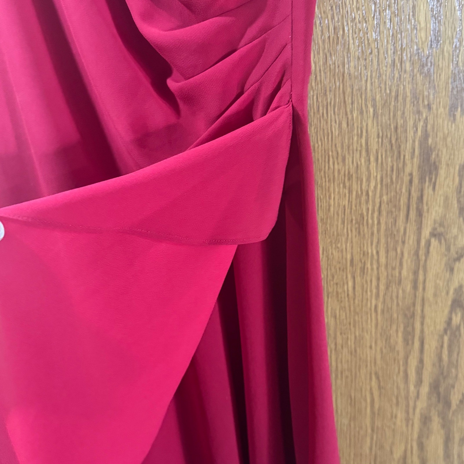 Vintage JBS Ltd Red Faux Wrap Chiffon Midi Dress Womens 12 Short Sleeve 932282
