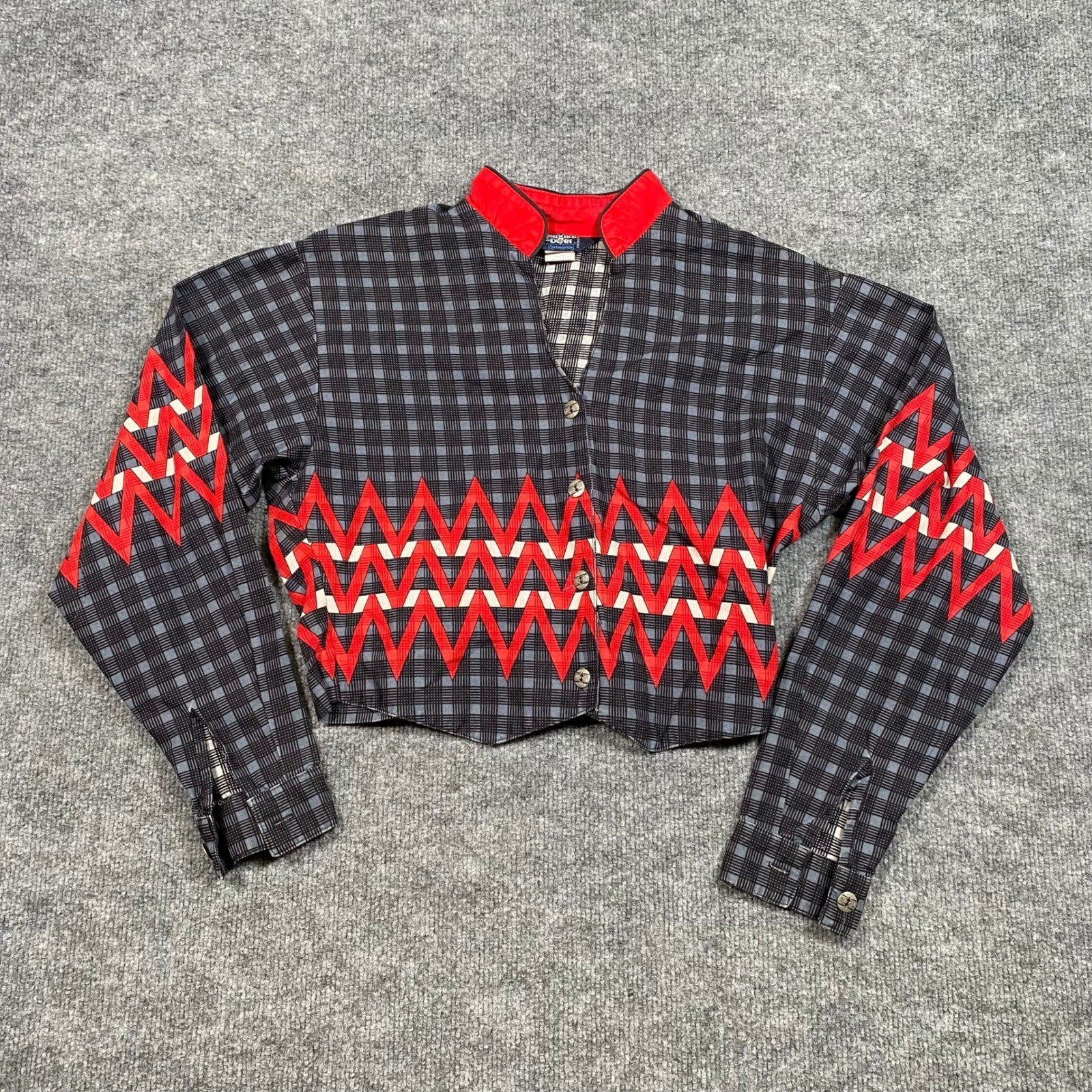 Brooks & Dunn Panhandle Slim Western Crop Shirt Plaid Red Chevron Womens Small