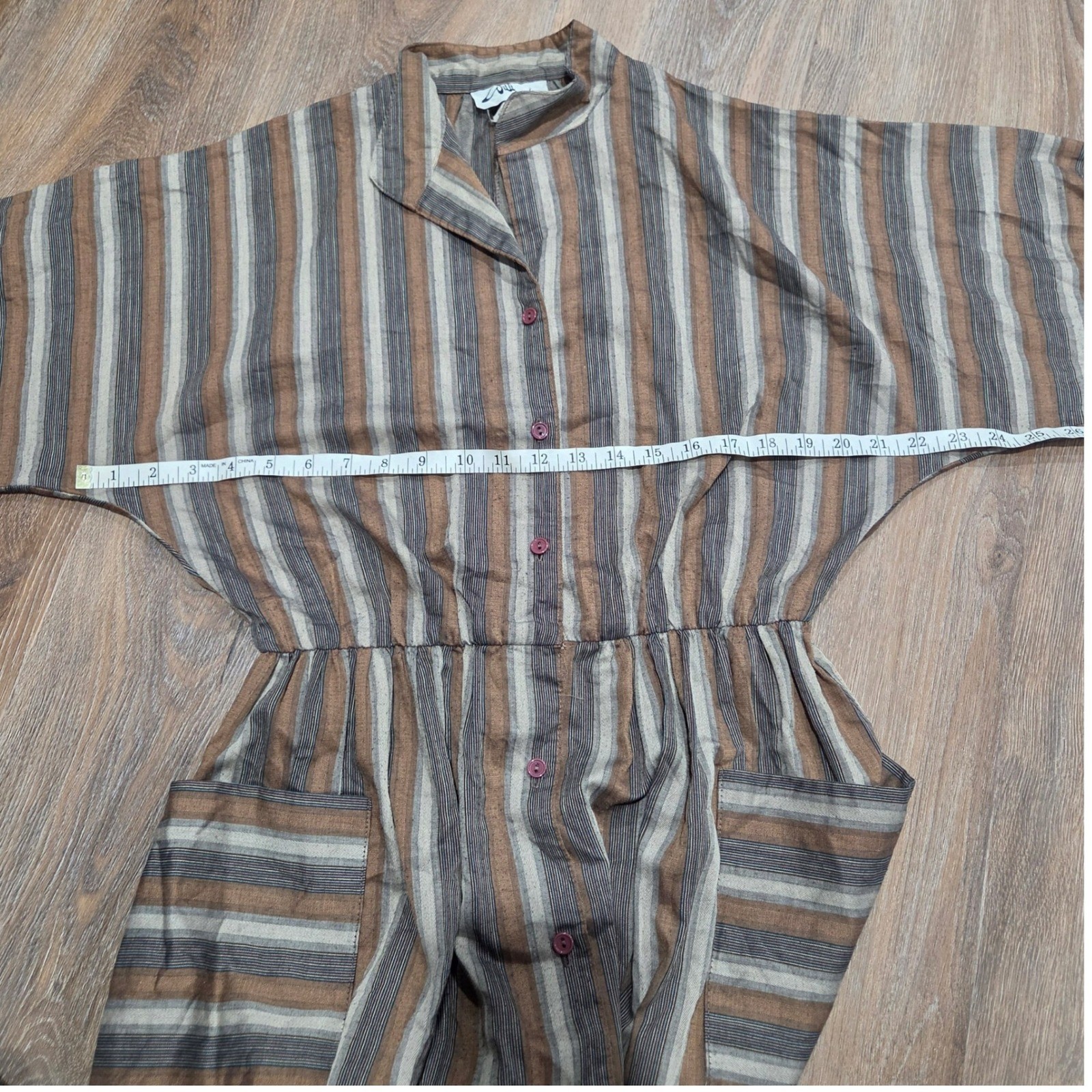 Vintage Willi of California Striped Button Front Midi Dress Brown Tan 14 5427
