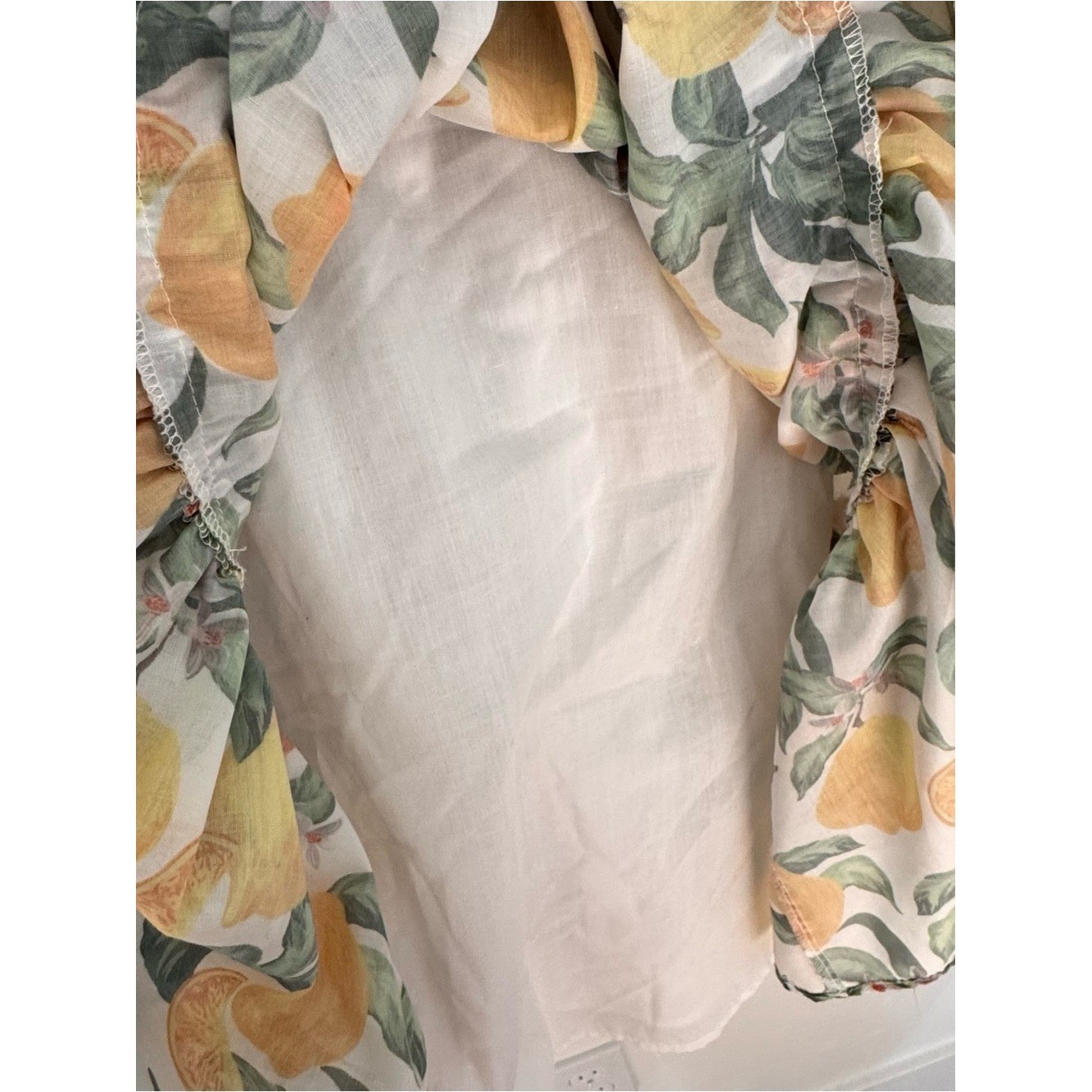 English Factory Lemon Floral Printed Tie Shoulder Tiered Ruffle Dress M Retro