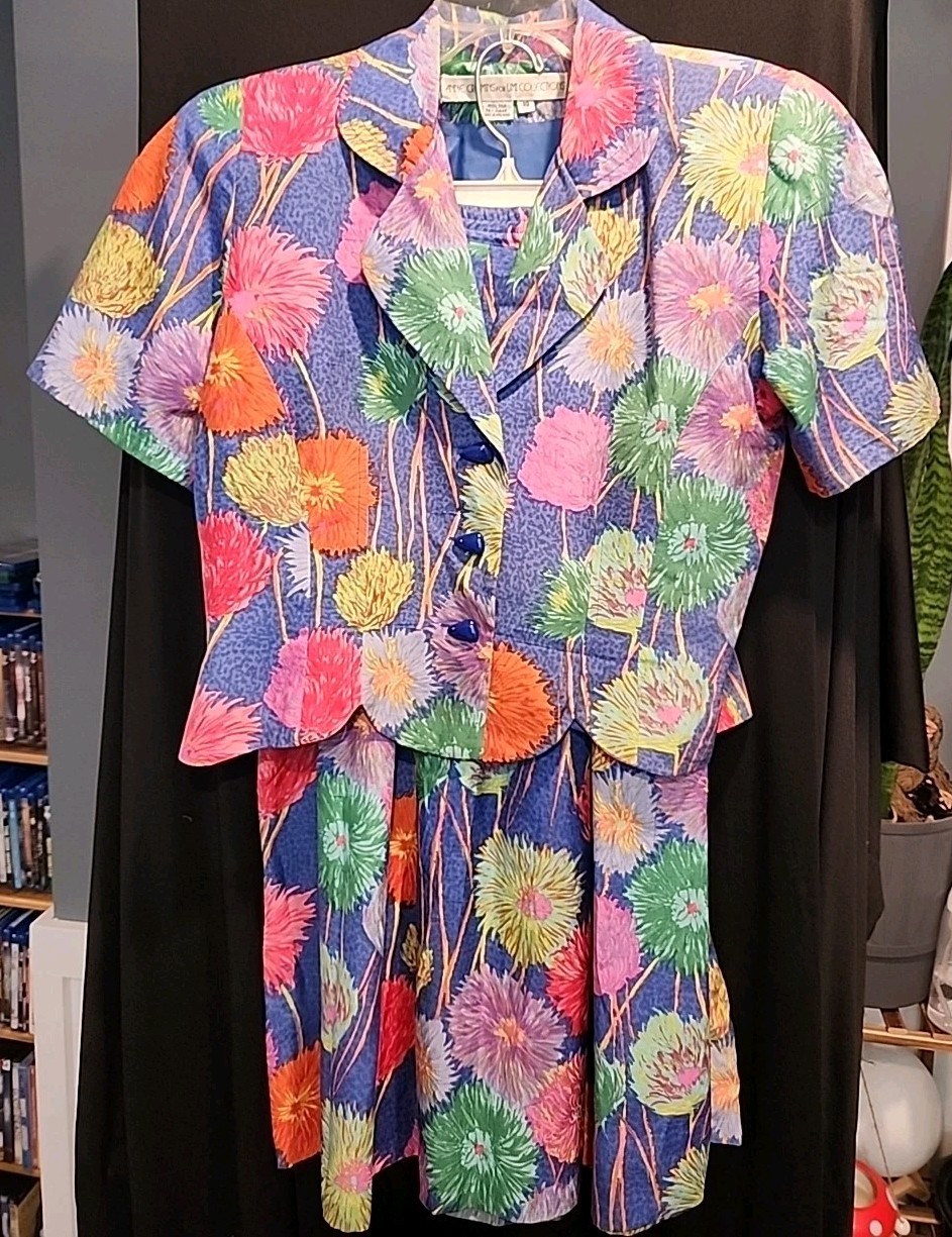 Vintage Anne Crimmins For Umi Collections Size 10 Two Piece Floral Dress Suit.